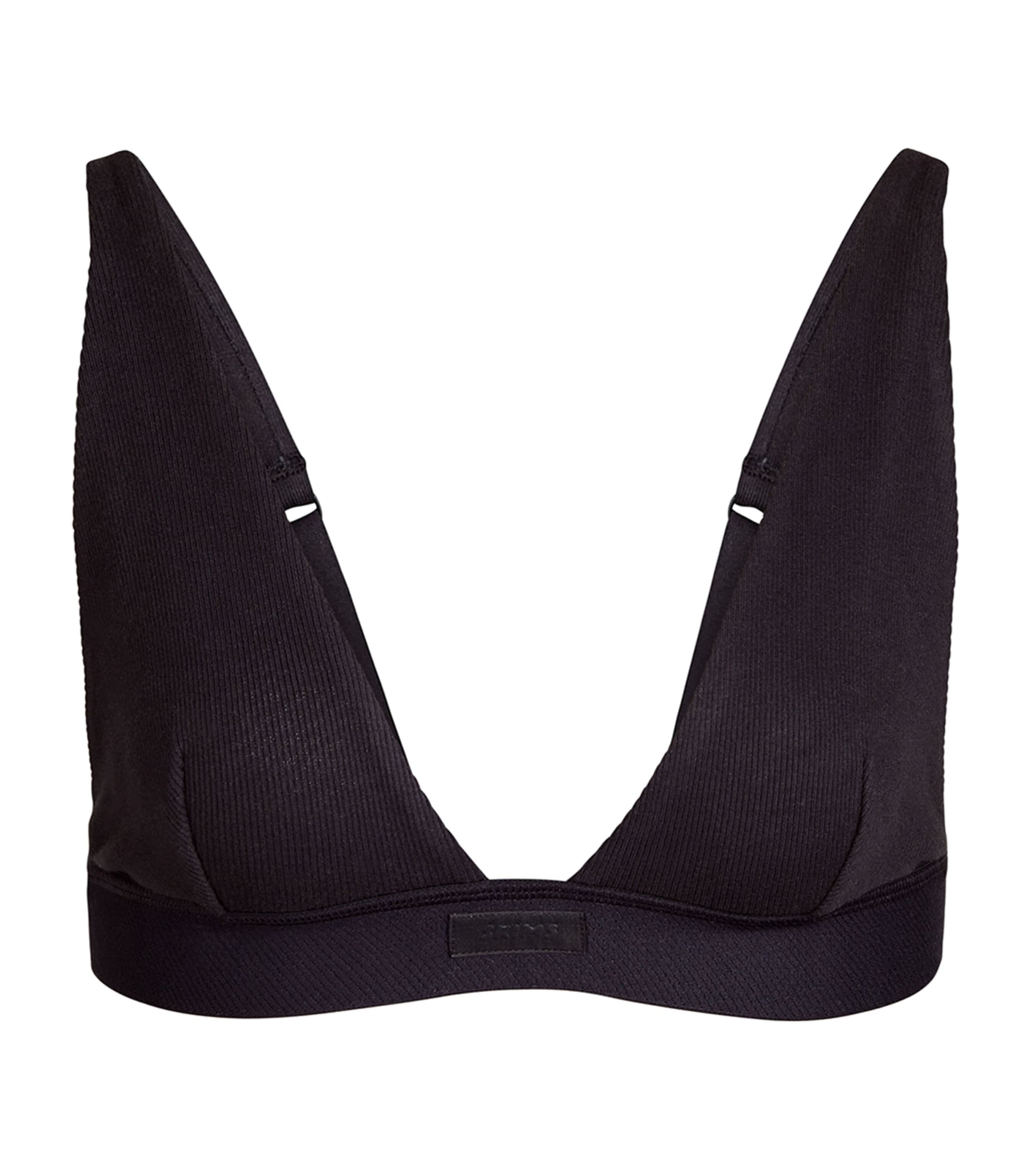 Skims Plunge Ribbed Cotton-blend Jersey Bralette In Black