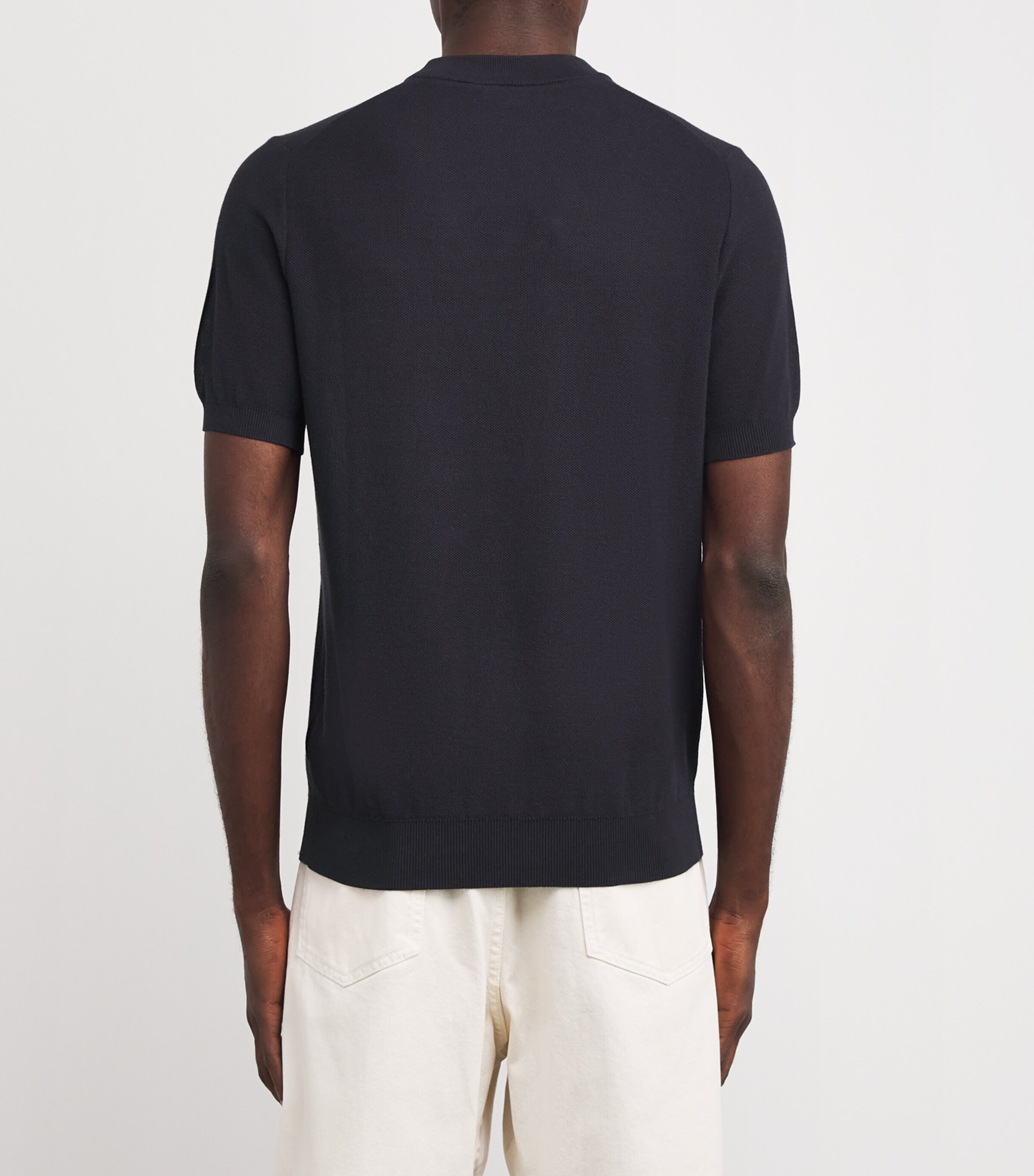 Cotton Short-Sleeve Sweater 46237 NAVY Image 4