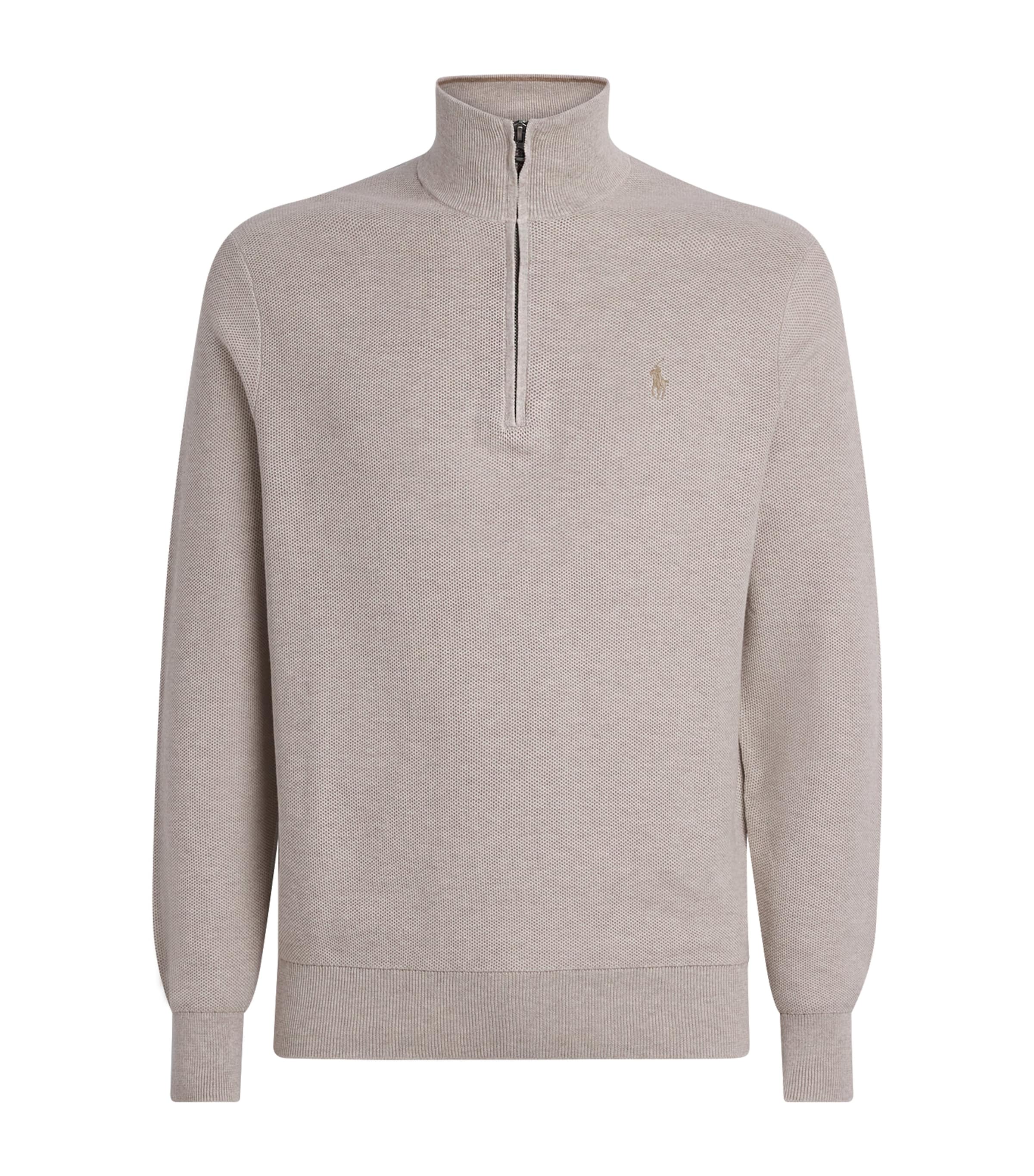 Polo Ralph Lauren Mens Cotton Half-Zip Sweater Light Wlnut Brn Hthr Image 1