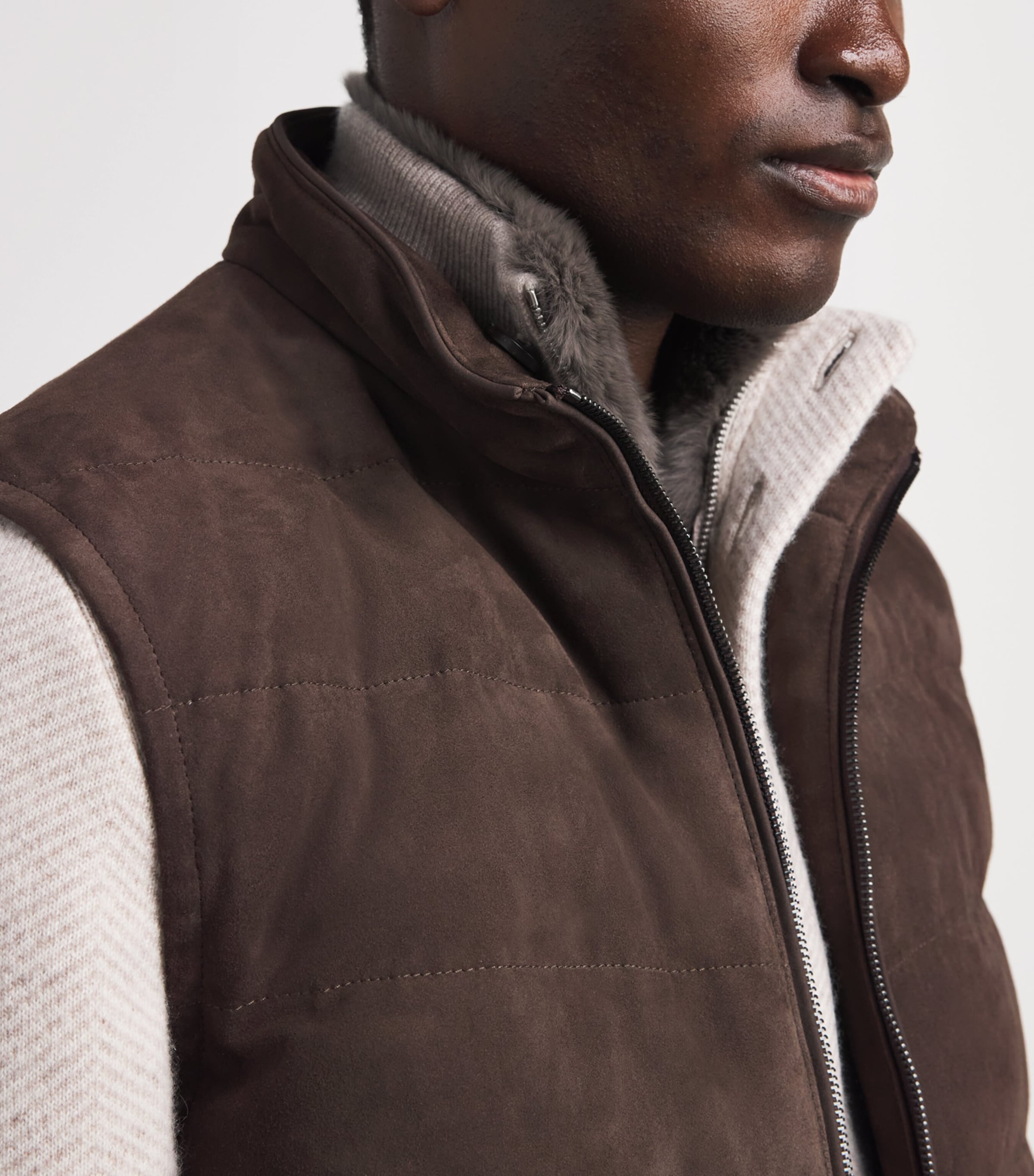 Corneliani Mens Reversible Suede Padded Gilet Dark Brown Image 3