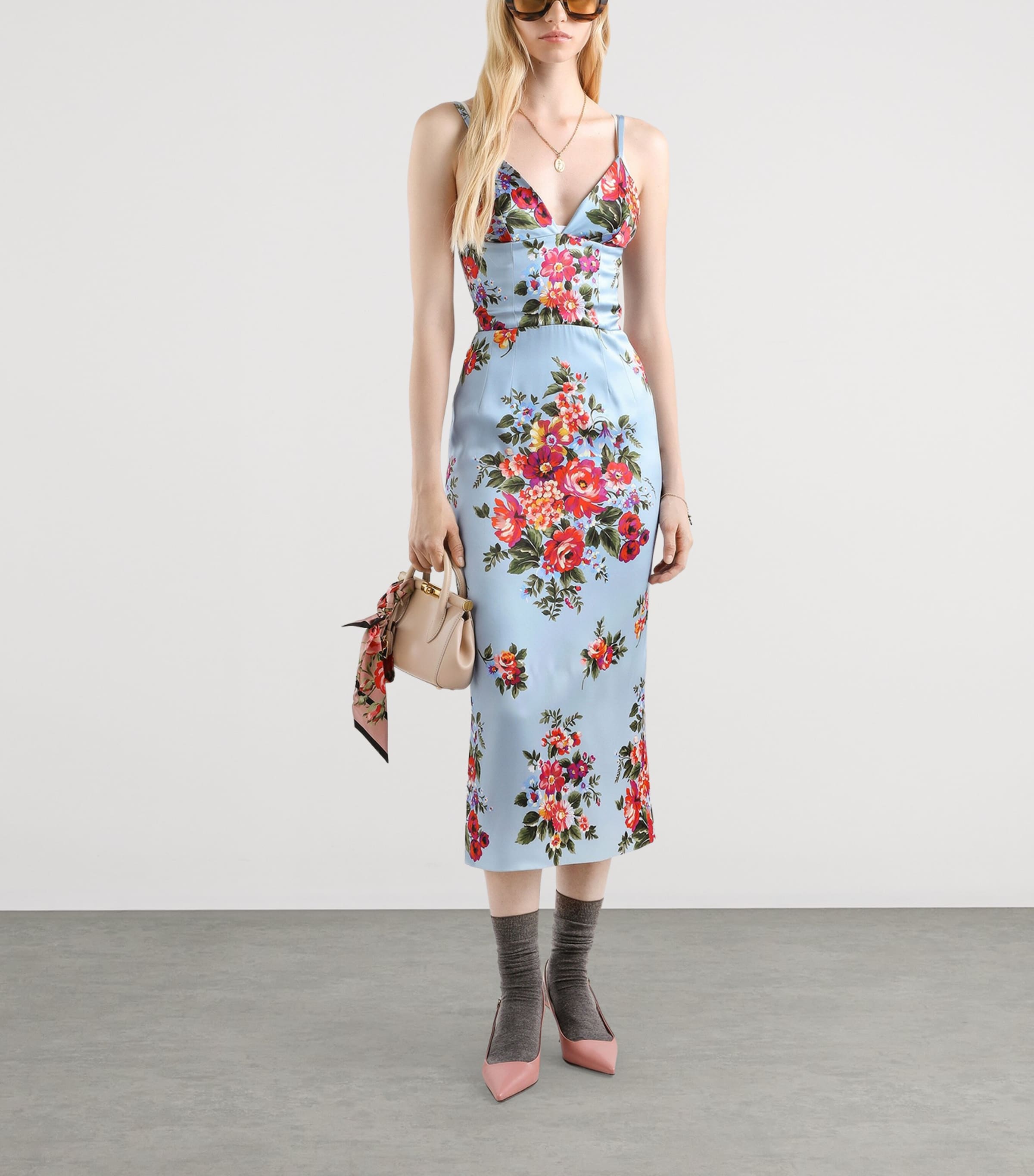 Dolce&Gabbana Womens Silk-Blend Floral Maxi Dress Mazz Image 2