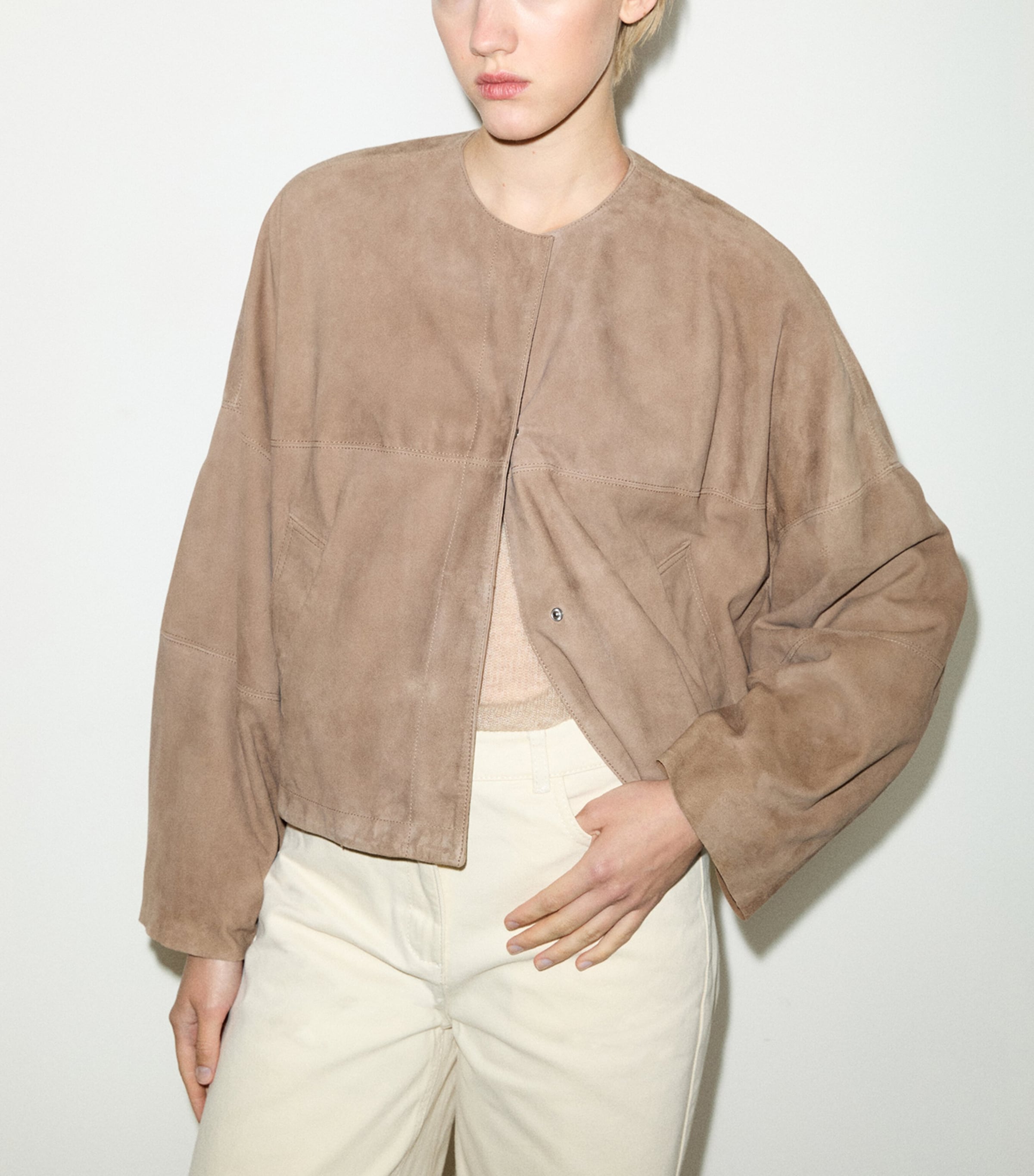 MAX&Co. Womens Suede Loose-Fit Jacket Turtledove Image 3