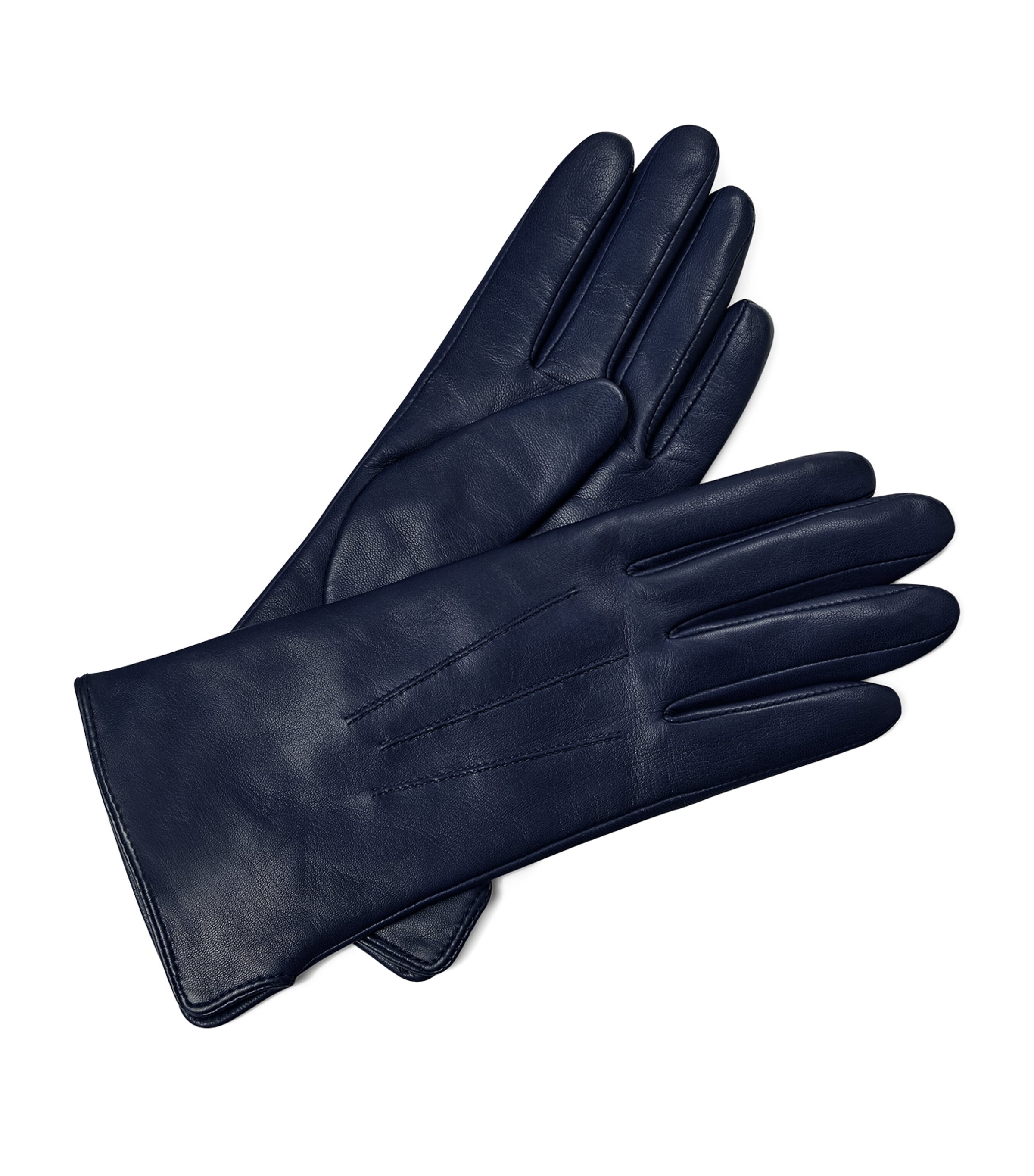 Women's Wool-Cashmere Lined Leather Gloves (Large) NAVY Image 2