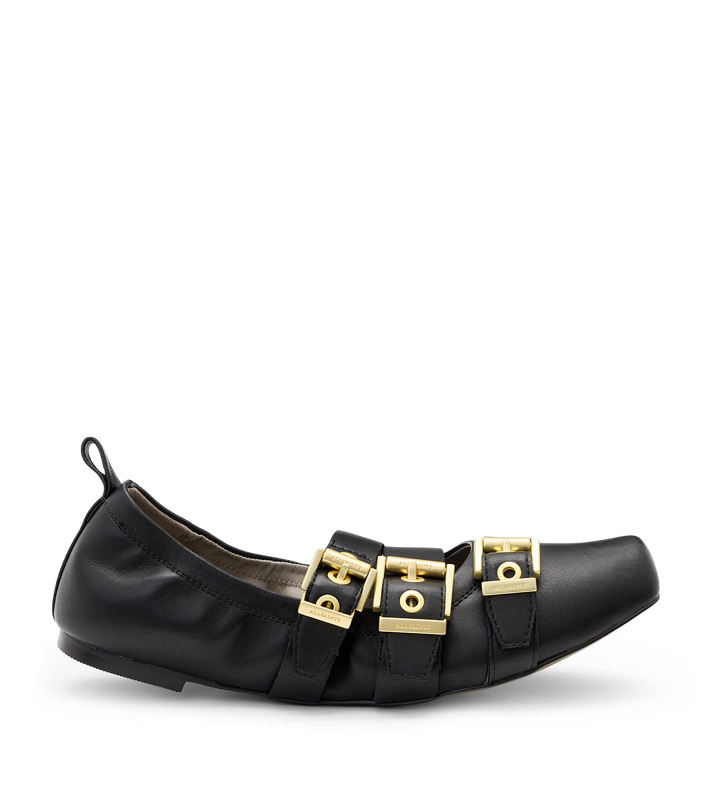 Allsaints Aurora Leather Ballet Shoes In Black