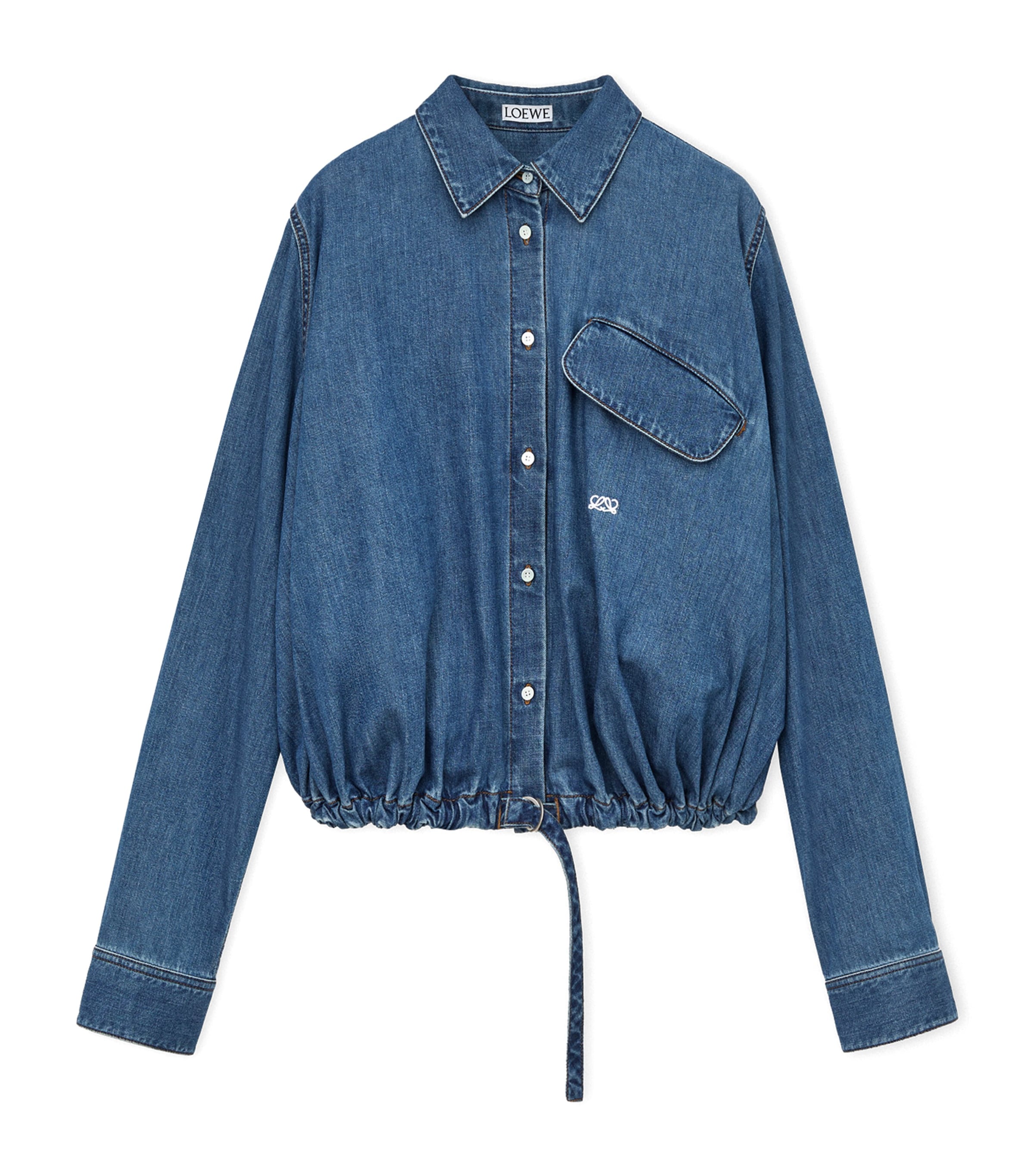 Drawstring-Hem Denim Shirt LIGHT BLUE Image 1