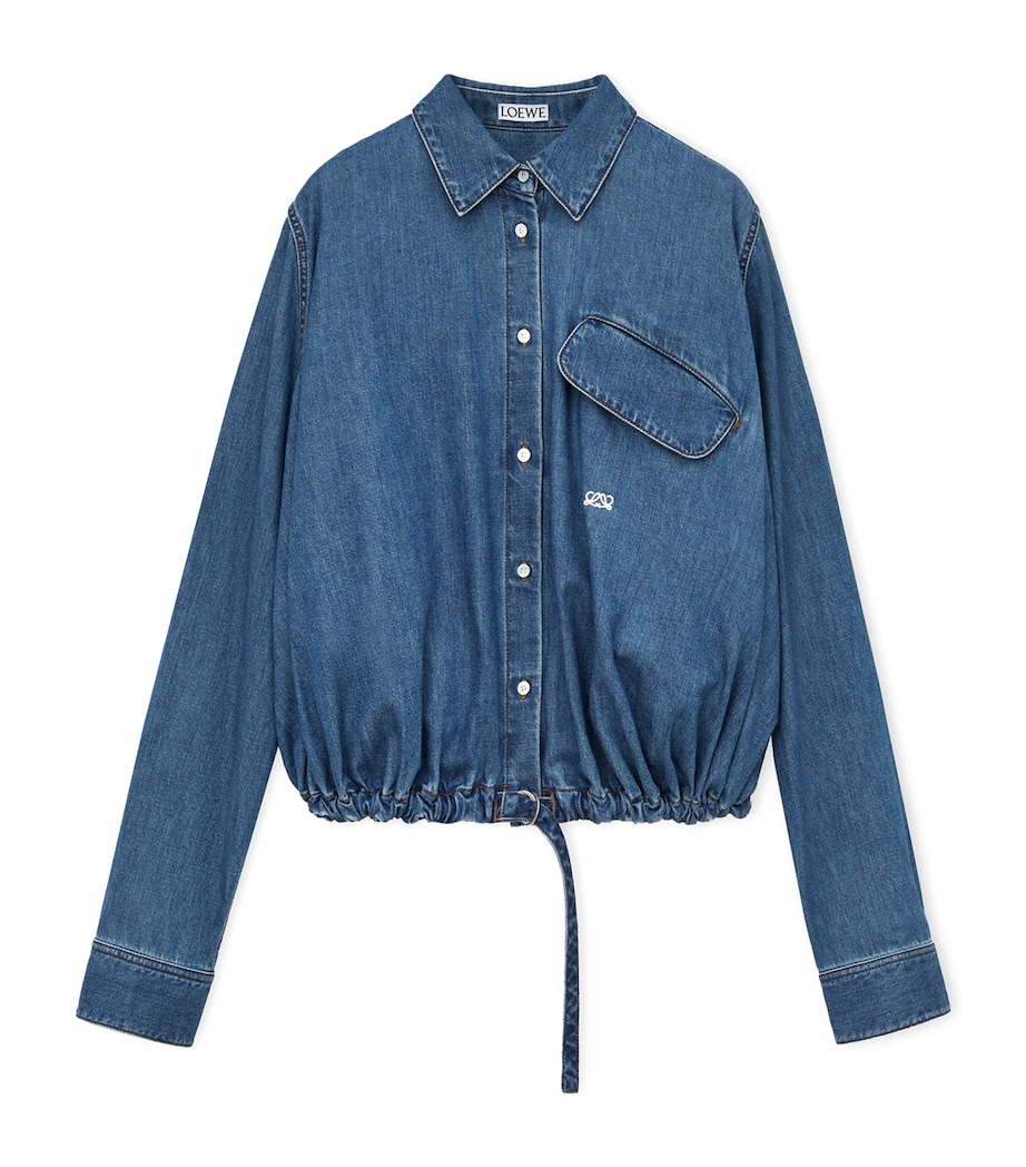 Drawstring-Hem Denim Shirt LIGHT BLUE Image 1