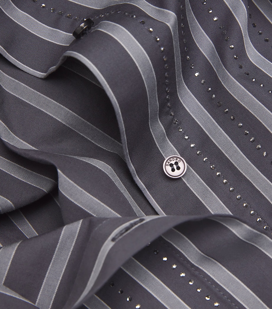 Cotton Stripe Embellished Shirt GREY Image 5