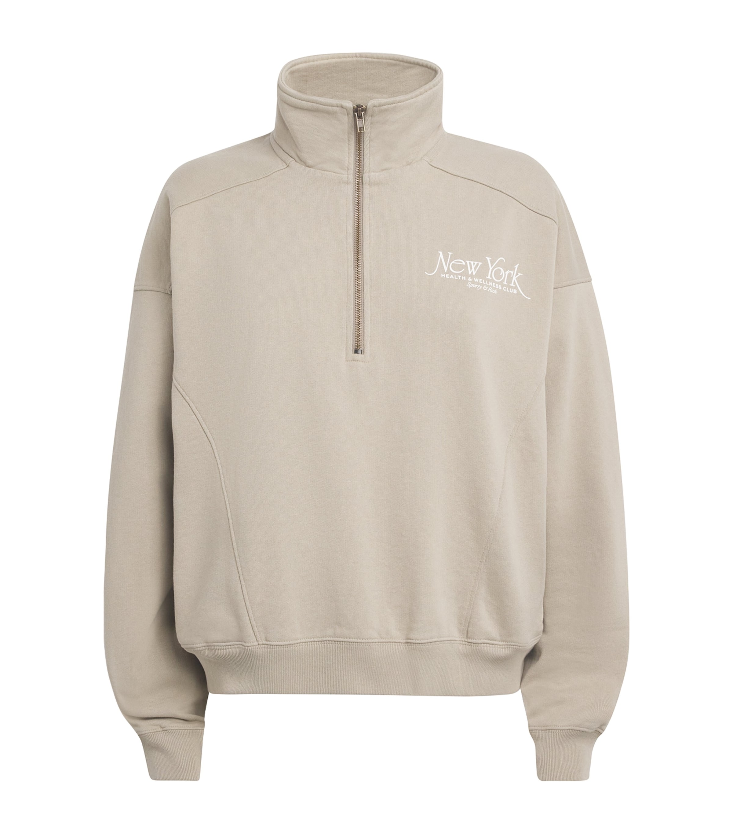 Sporty And Rich Cotton Ny 94 Quarter-zip Sweatshirt In Neutral