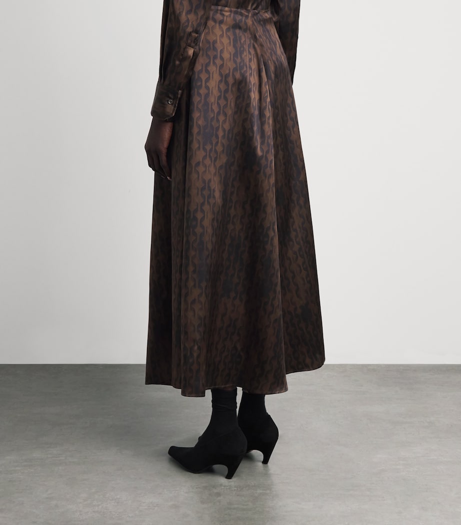 Kiton Womens Silk Geometric Midi Skirt Brown & Black Print Image 5