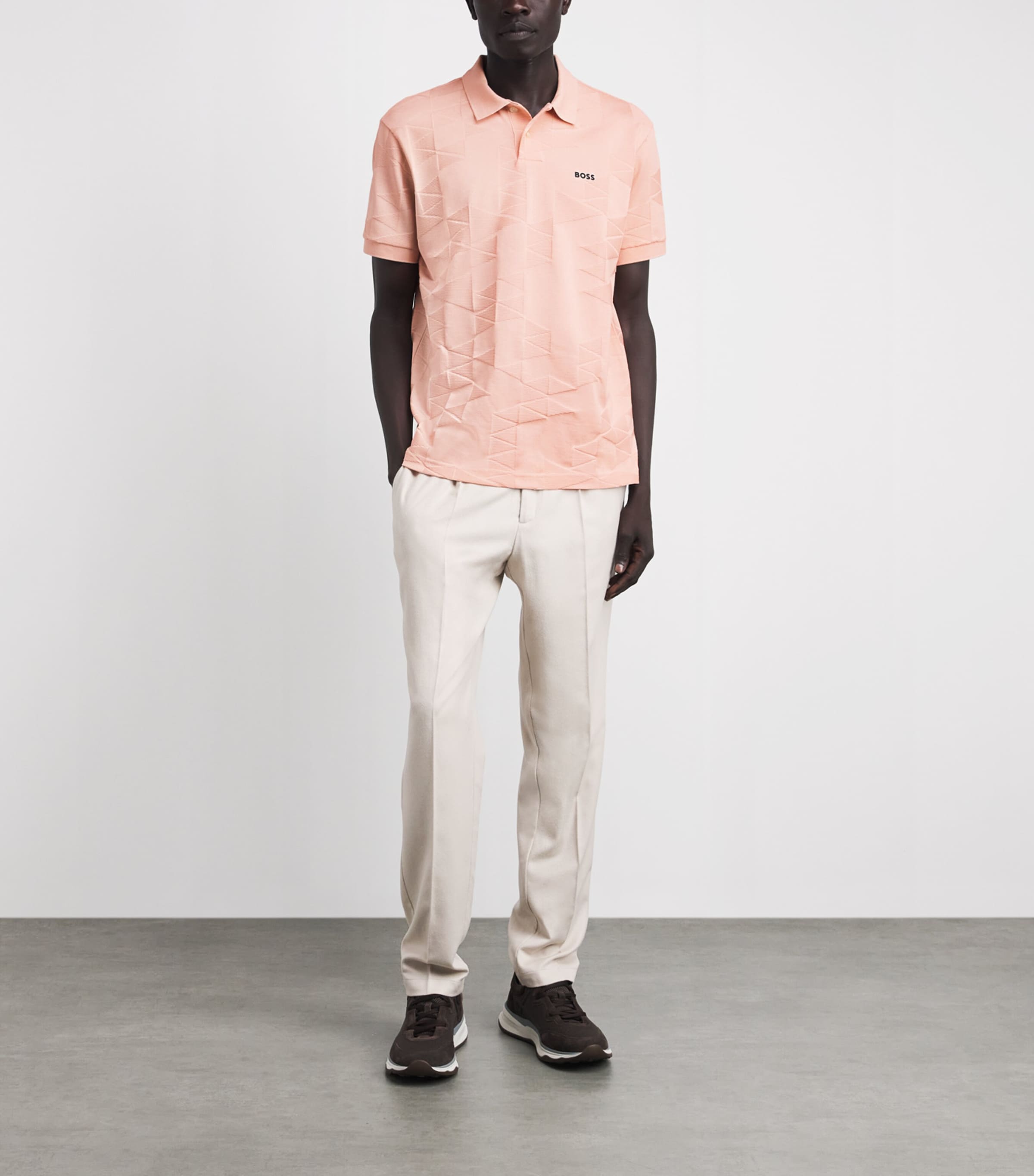 BOSS Mens Cotton Jacquard Network Polo Shirt Light Orang Image 2