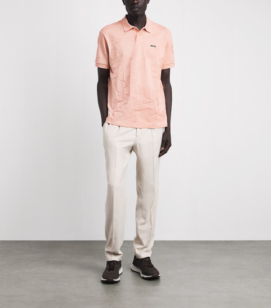BOSS Mens Cotton Jacquard Network Polo Shirt Light Orang Image 2