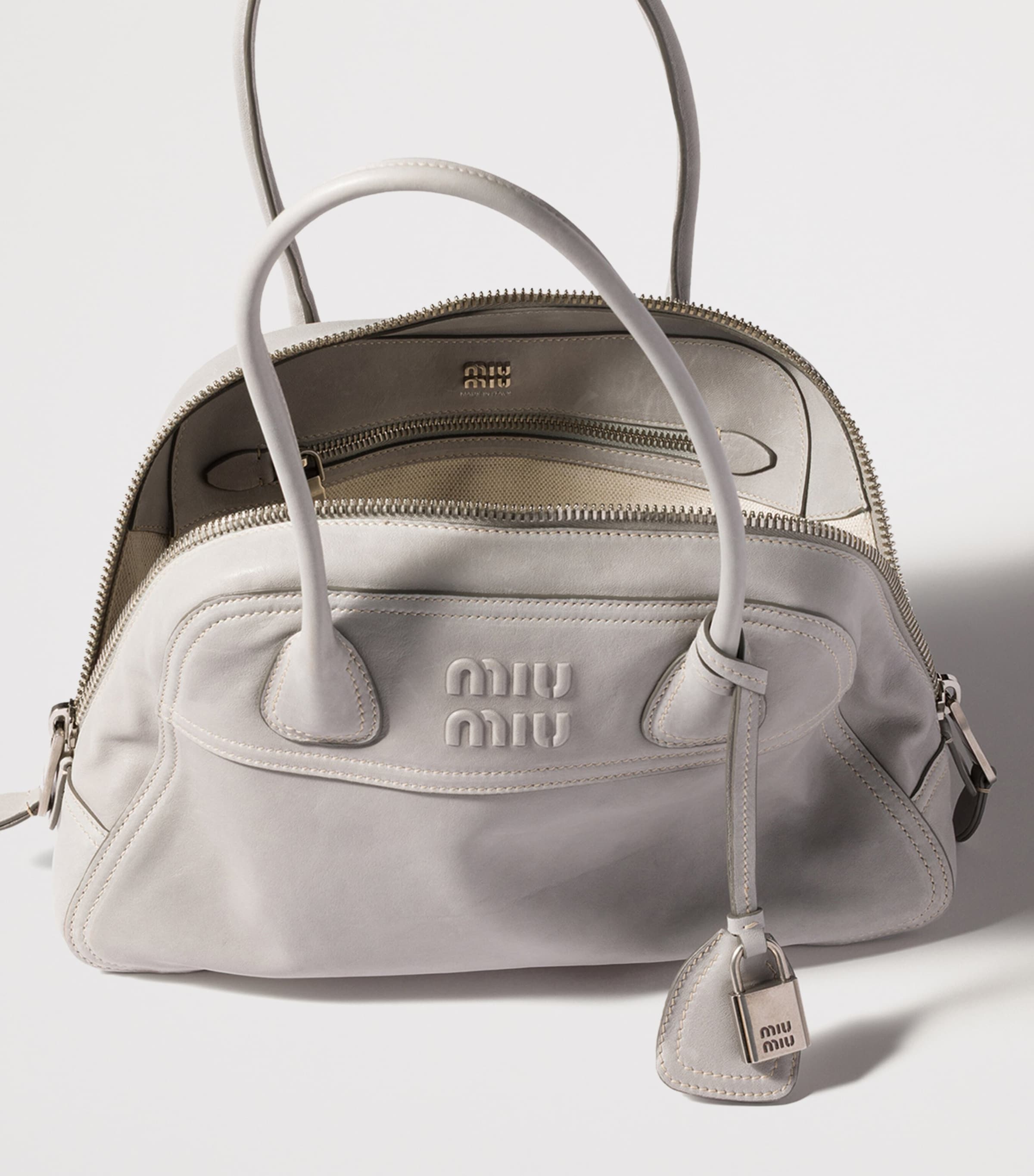 Miu Miu Large Nappa Leather Vivant Top-Handle Bag Grey Image 4
