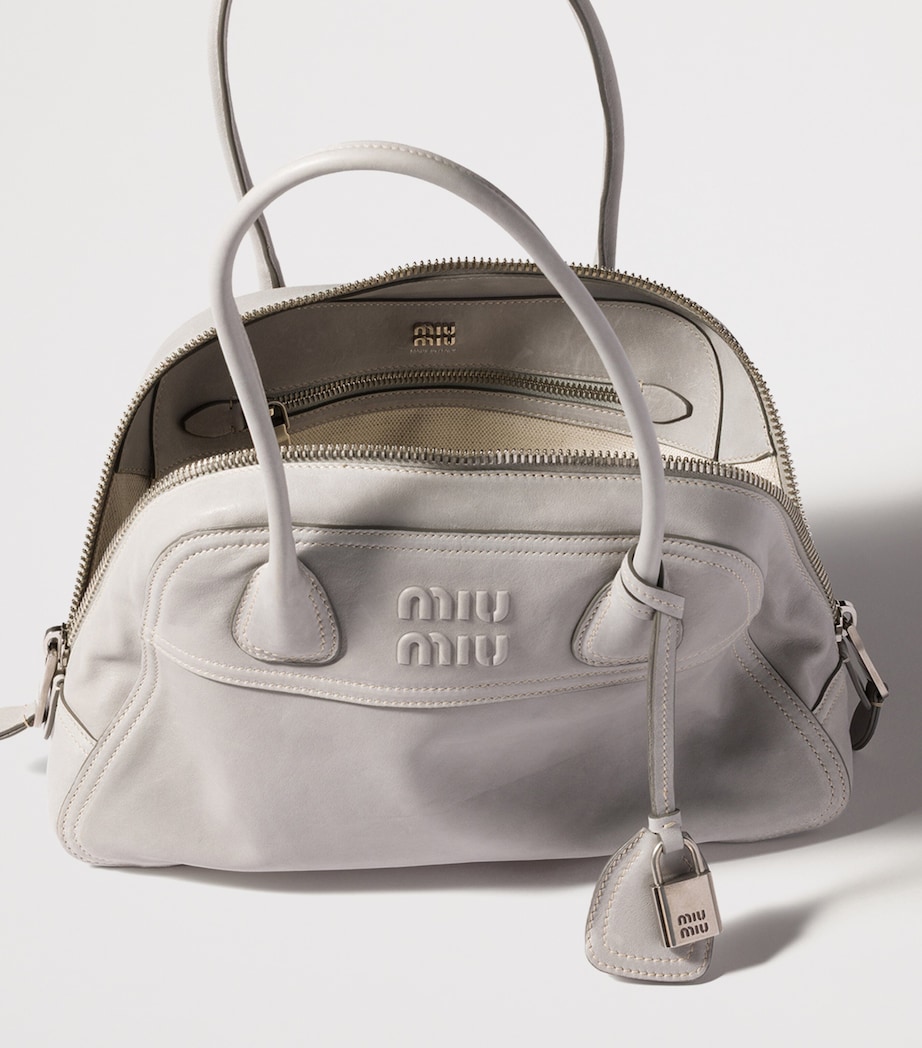 Miu Miu Large Nappa Leather Vivant Top-Handle Bag Grey Image 4