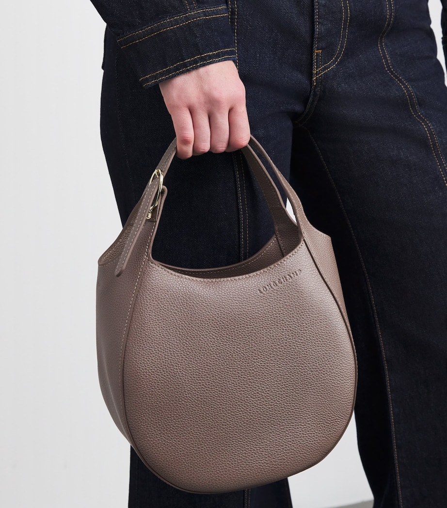 Longchamp Small Leather Le Foulonné Top-Handle Bag Taupe Image 5