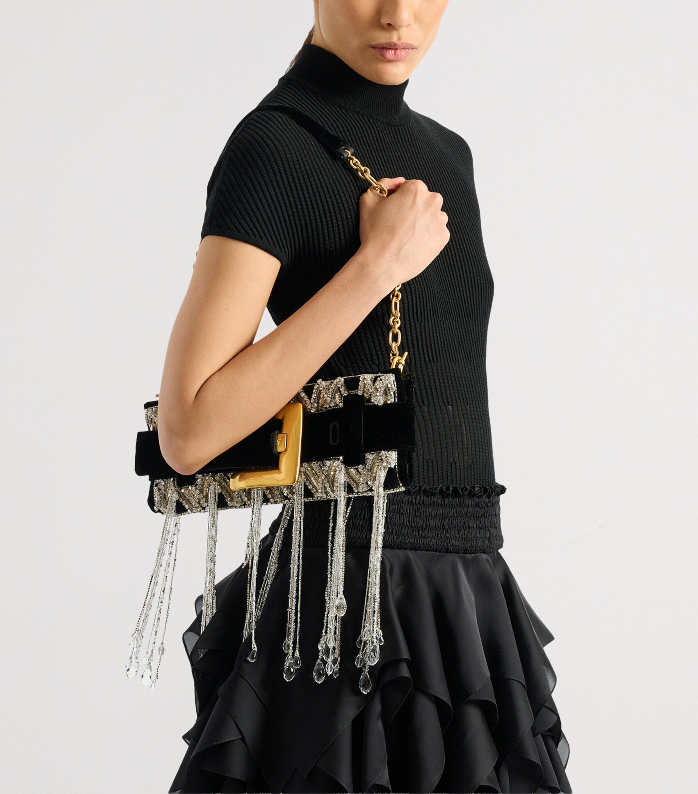 Balmain Embellished Anthem Clutch Bag Eaw Noir/cristal Image 7