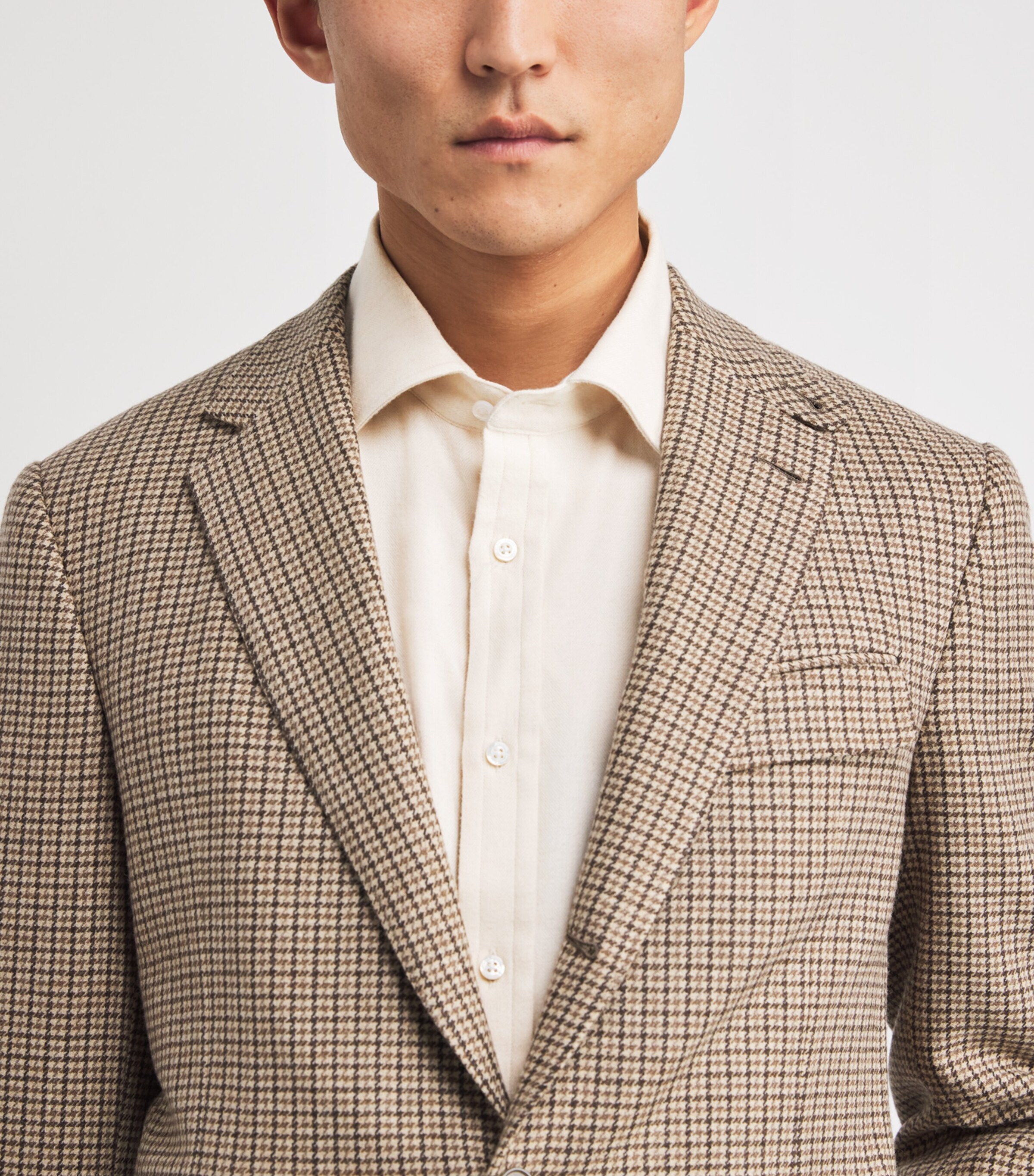 Ralph Lauren Purple Label Mens Cotton Herringbone Shirt Cream Melange Grey Image 6