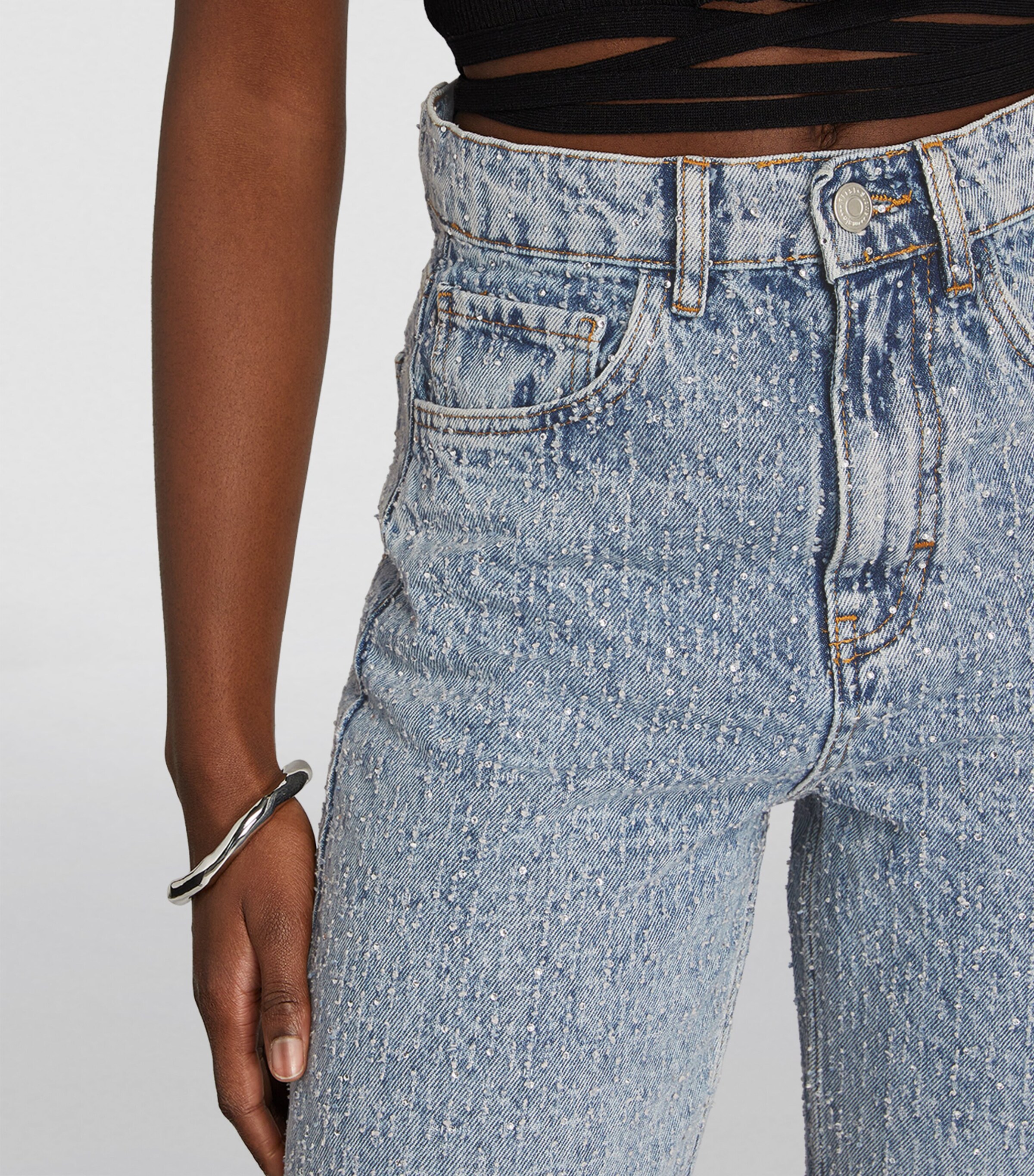 Maje Womens Crystal-Embellished Jeans Blue Image 6