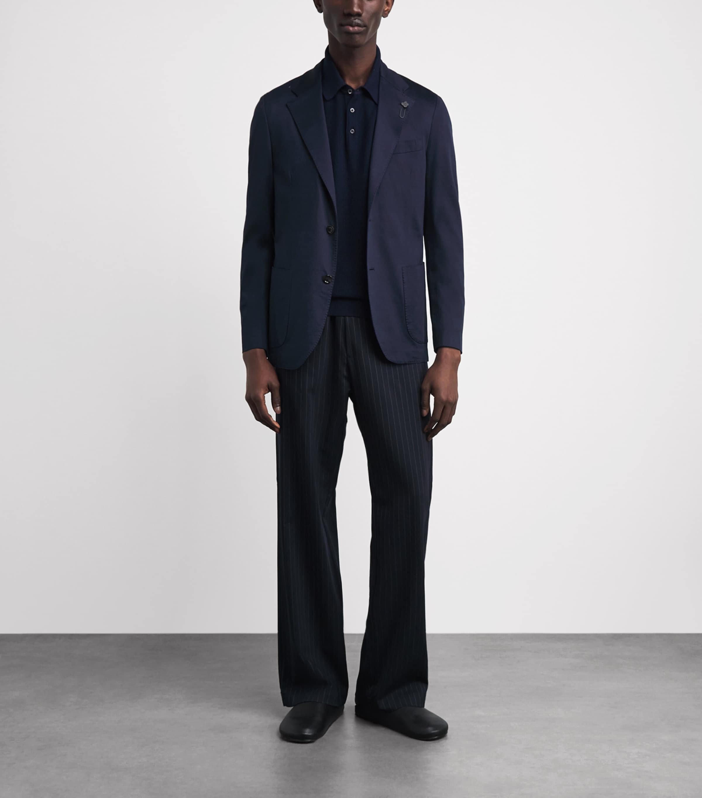 Lardini Mens Cotton Single-Breasted Blazer Navy Image 2