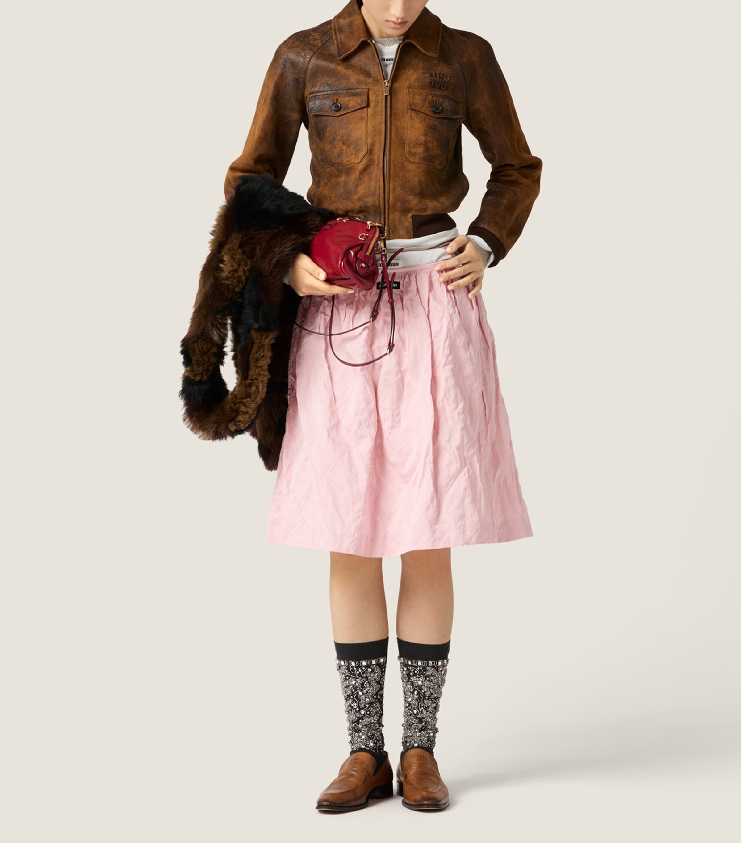 Miu Miu Pink Cotton-Blend Duchesse Midi Skirt | Harrods UK