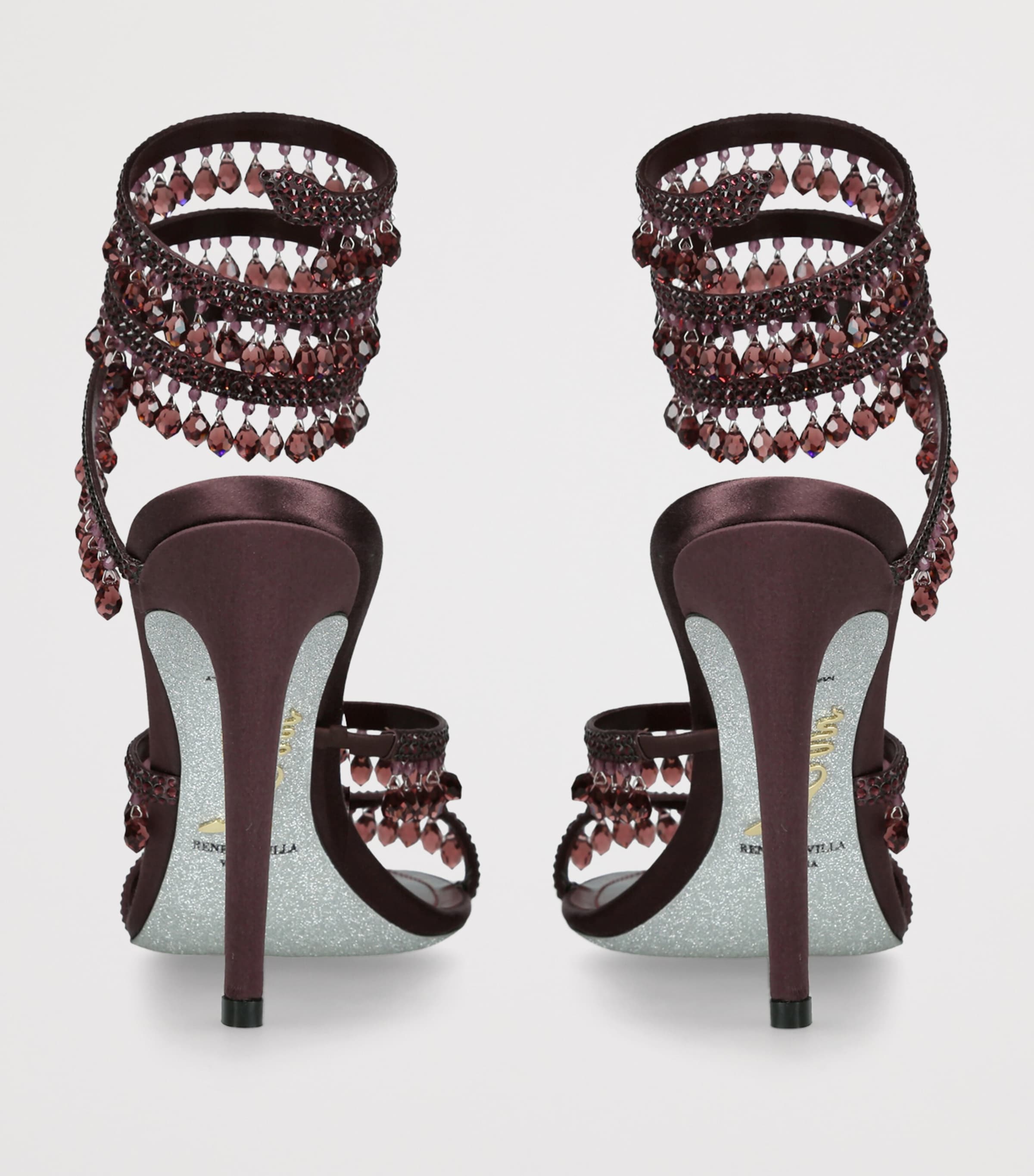 René Caovilla Jewelled Leather Chandelier Sandals 105 Wine Comb Image 4