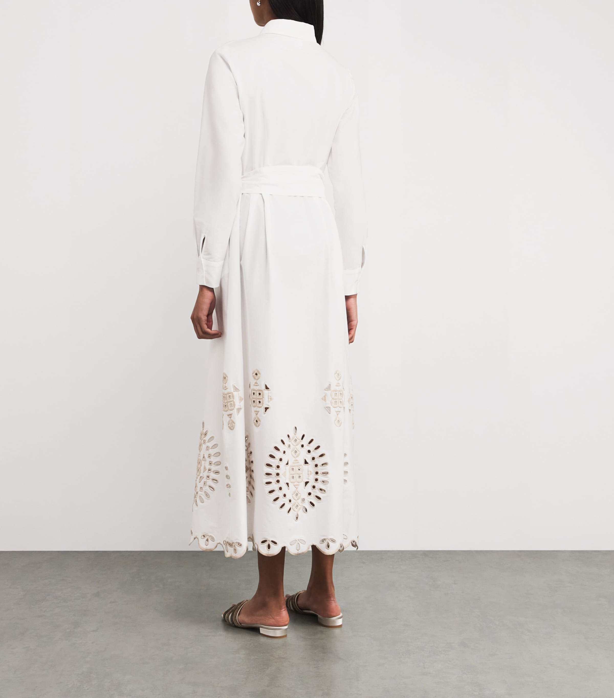 Stretch-Cotton Embroidered Maxi Dress BIANCO E BEIGE Image 3