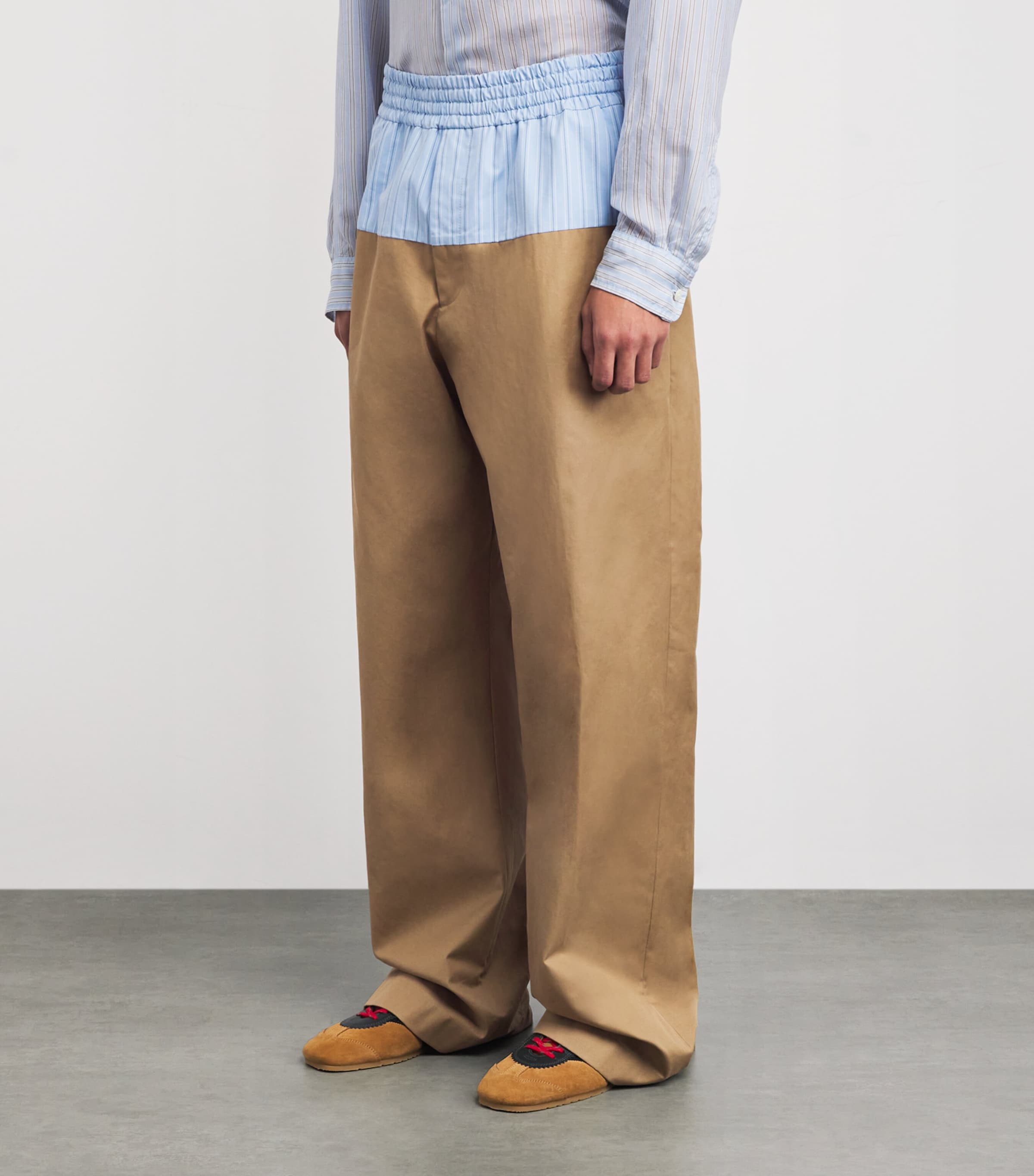DRIES VAN NOTEN Mens Cotton Panelled Trousers Camel Image 3