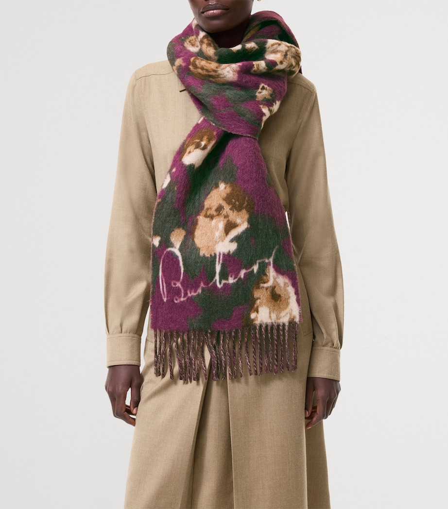 Burberry Wool-Alpaca-Blend Rose Scarf Plum Purple Image 2