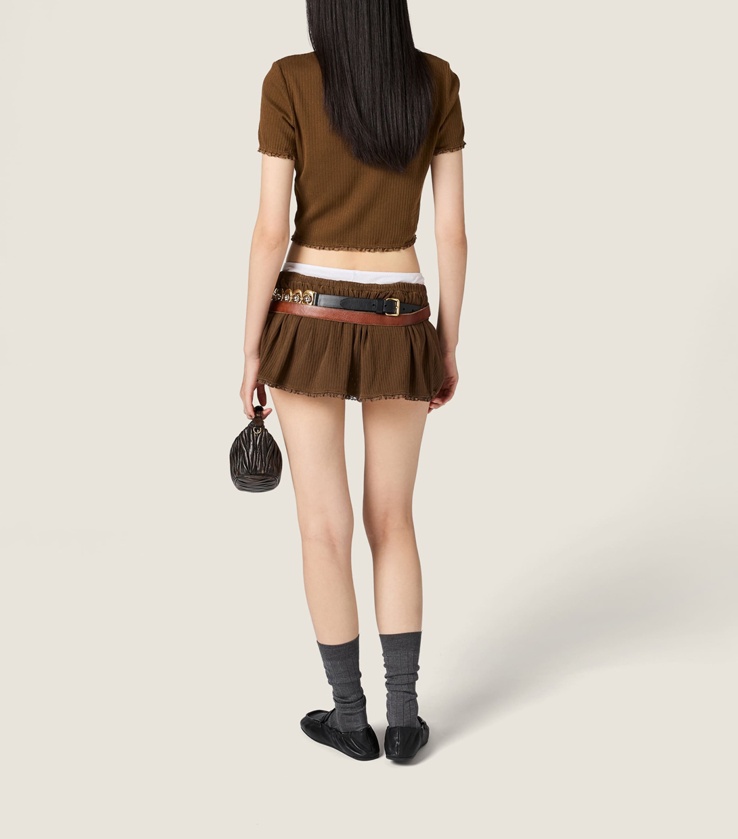Miu Miu Womens Cotton Pointelle Cropped T-shirt Image 3