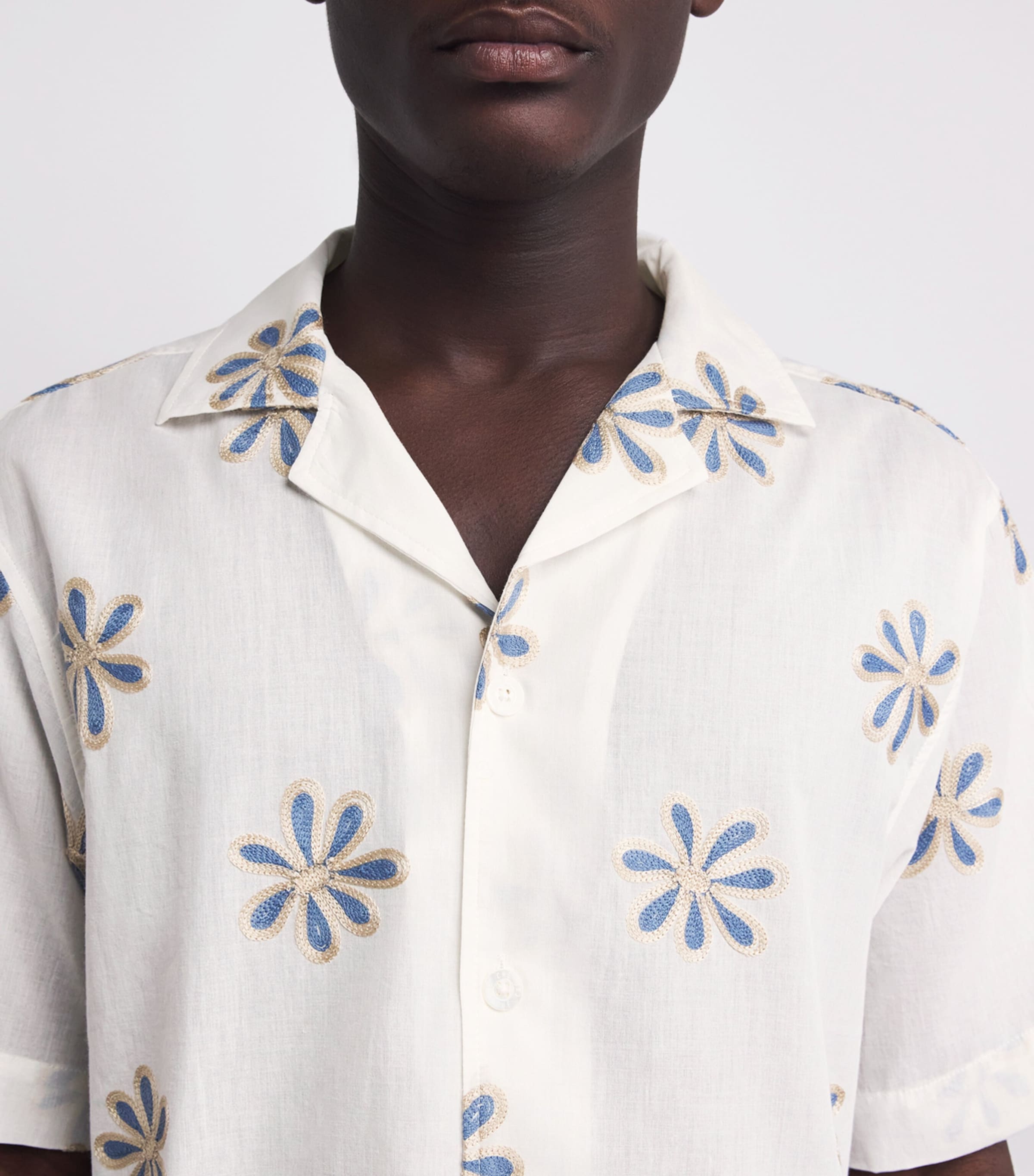 CHÉ Mens Cotton Embroidered Daisel Shirt White Image 3