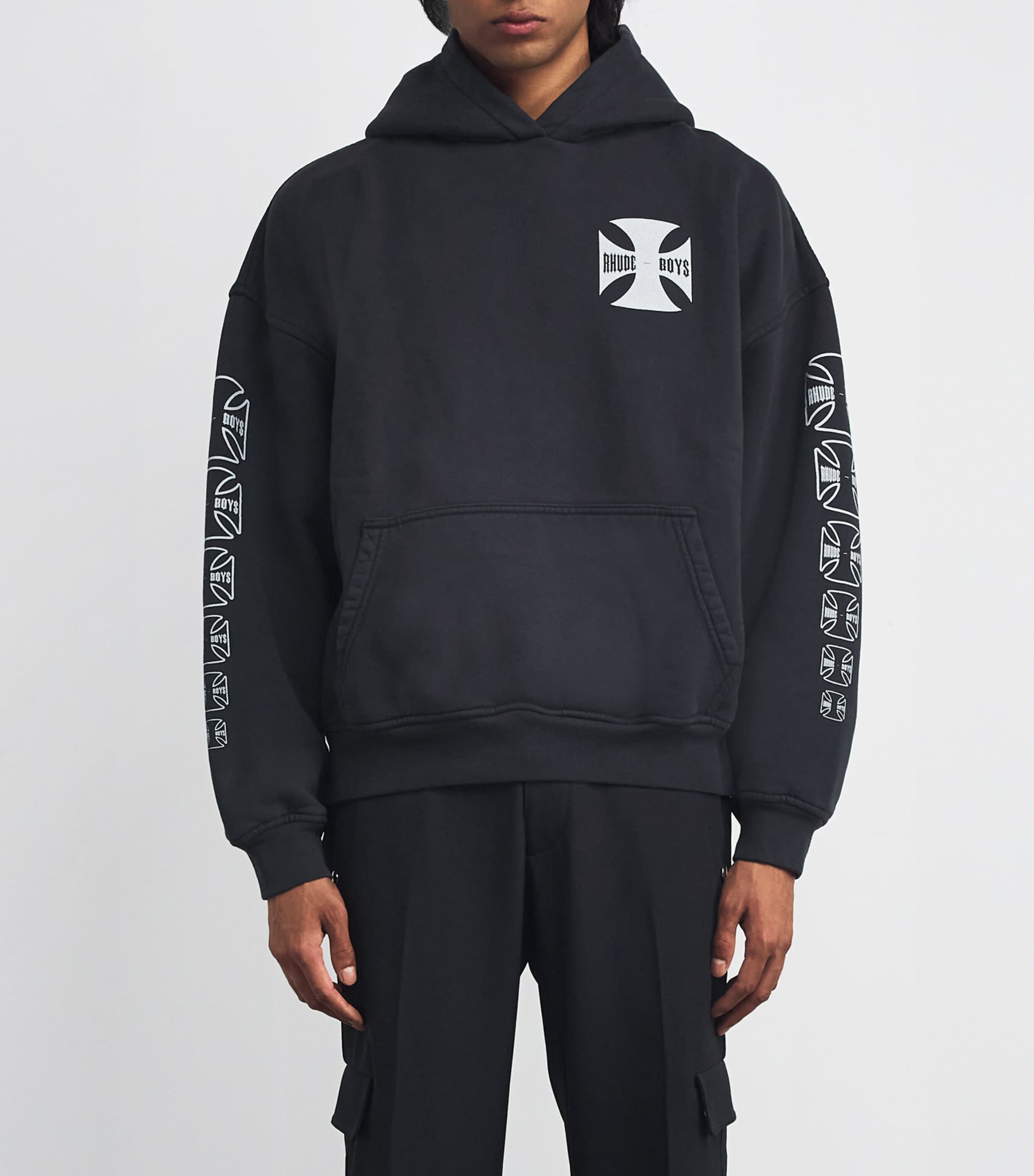 Rhude Mens Cotton Cross Hoodie Vintage Black Image 3