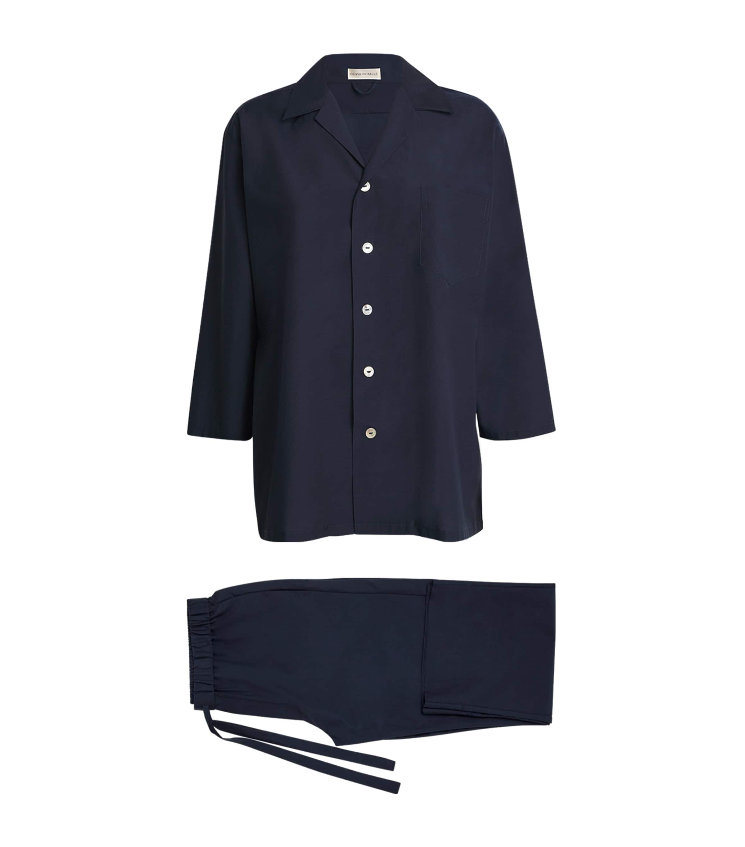 Olivia Von Halle Cotton And Silk-blend Casablanca Pyjama Set In Navy