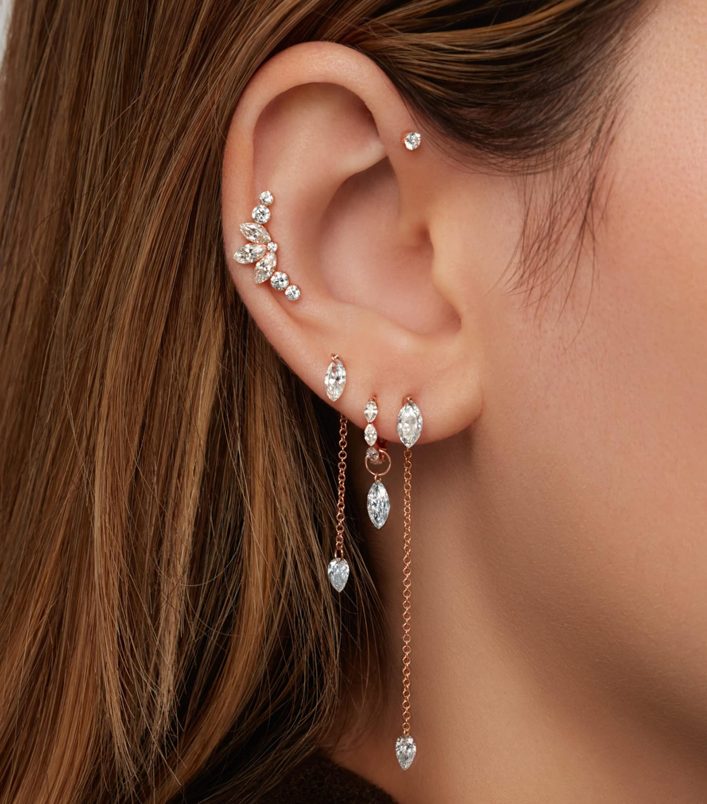 Maria Tash Invisible Set Diamond Marquise Eternity Single Hoop Earring (6.5mm) White Gold Image 3