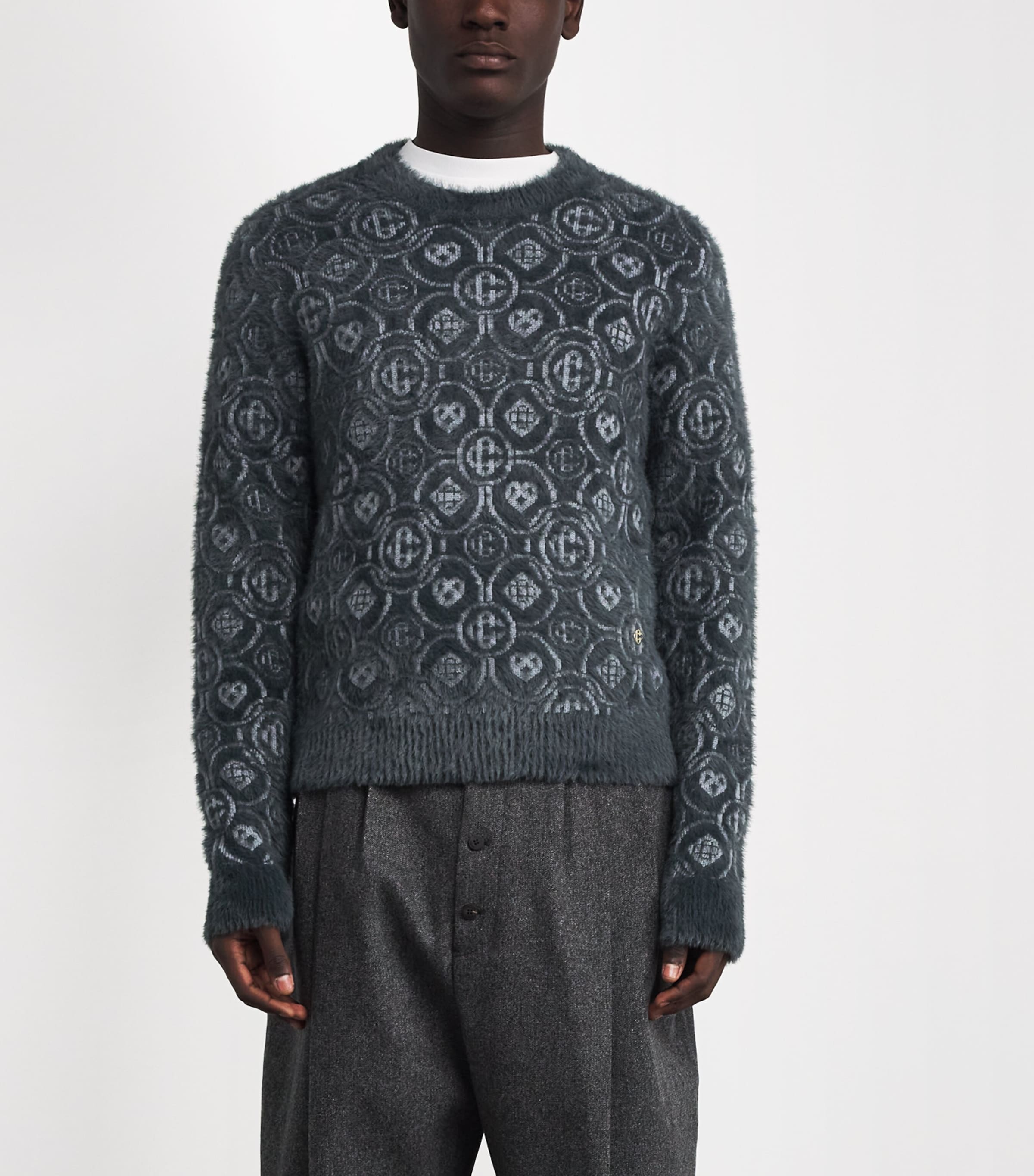 Wool-Blend Fluffy Monogram Sweater GREY Image 3