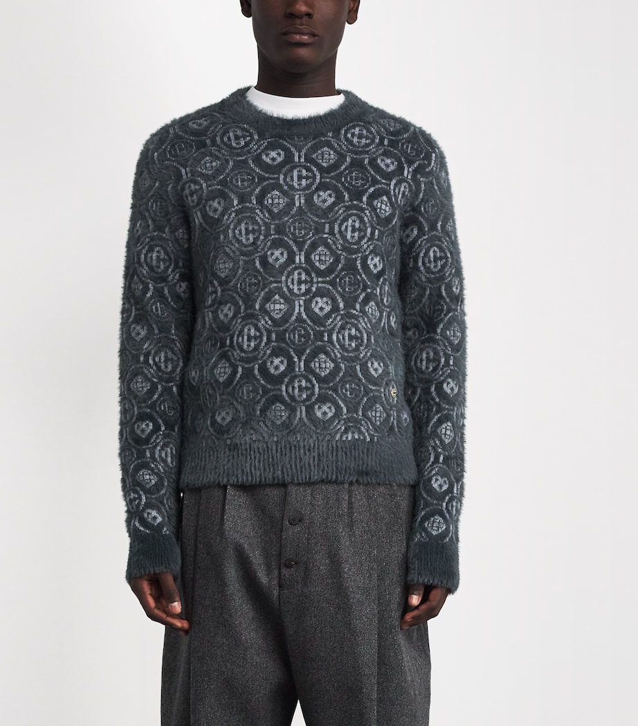 Wool-Blend Fluffy Monogram Sweater GREY Image 3