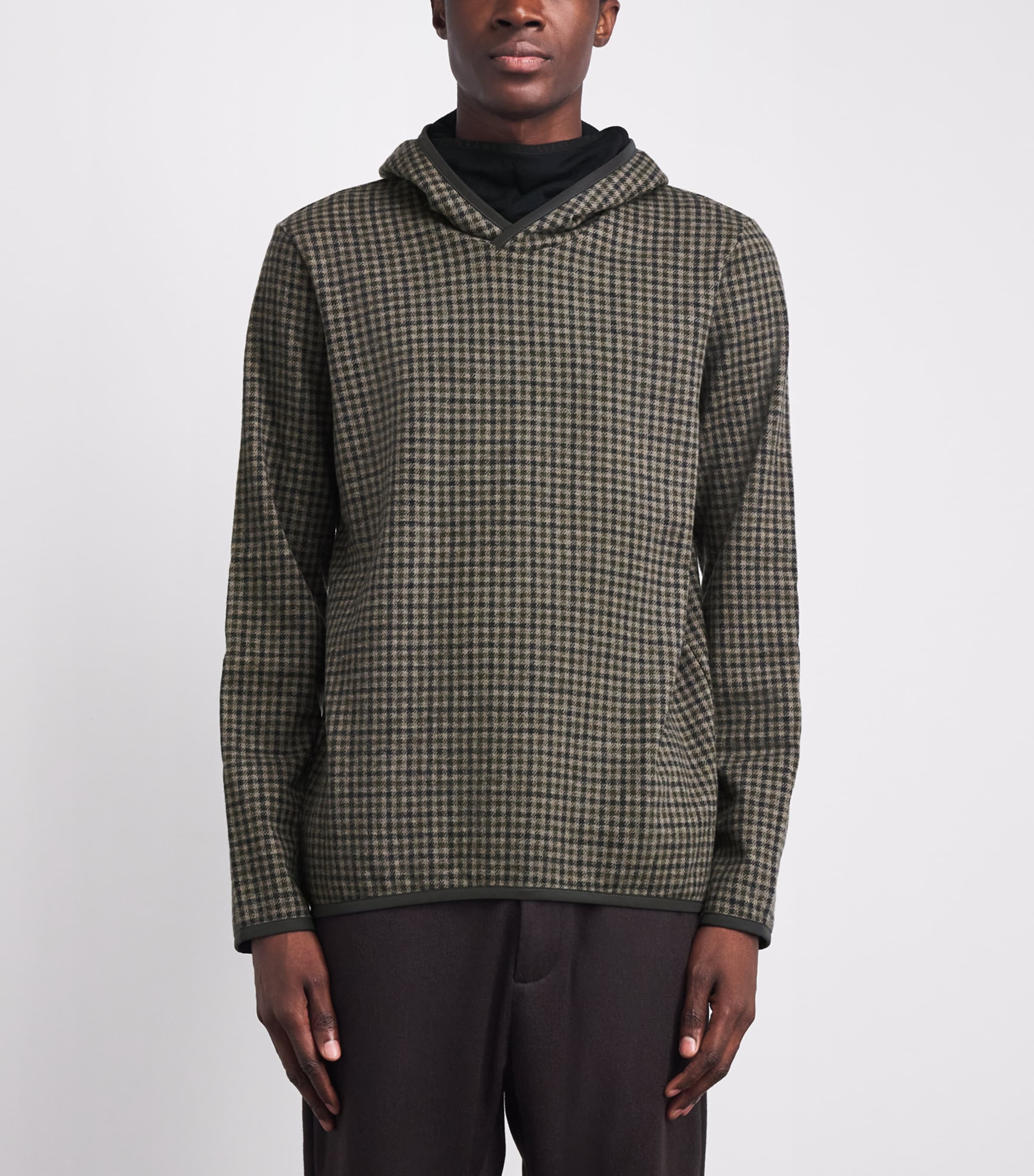 Sease Mens Virgin Wool-Blend Check Hoodie Blue Beige Image 4