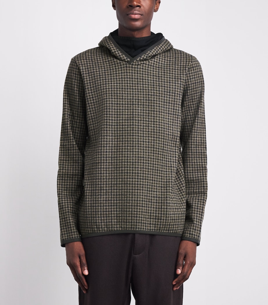 Sease Mens Virgin Wool-Blend Check Hoodie Blue Beige Image 4