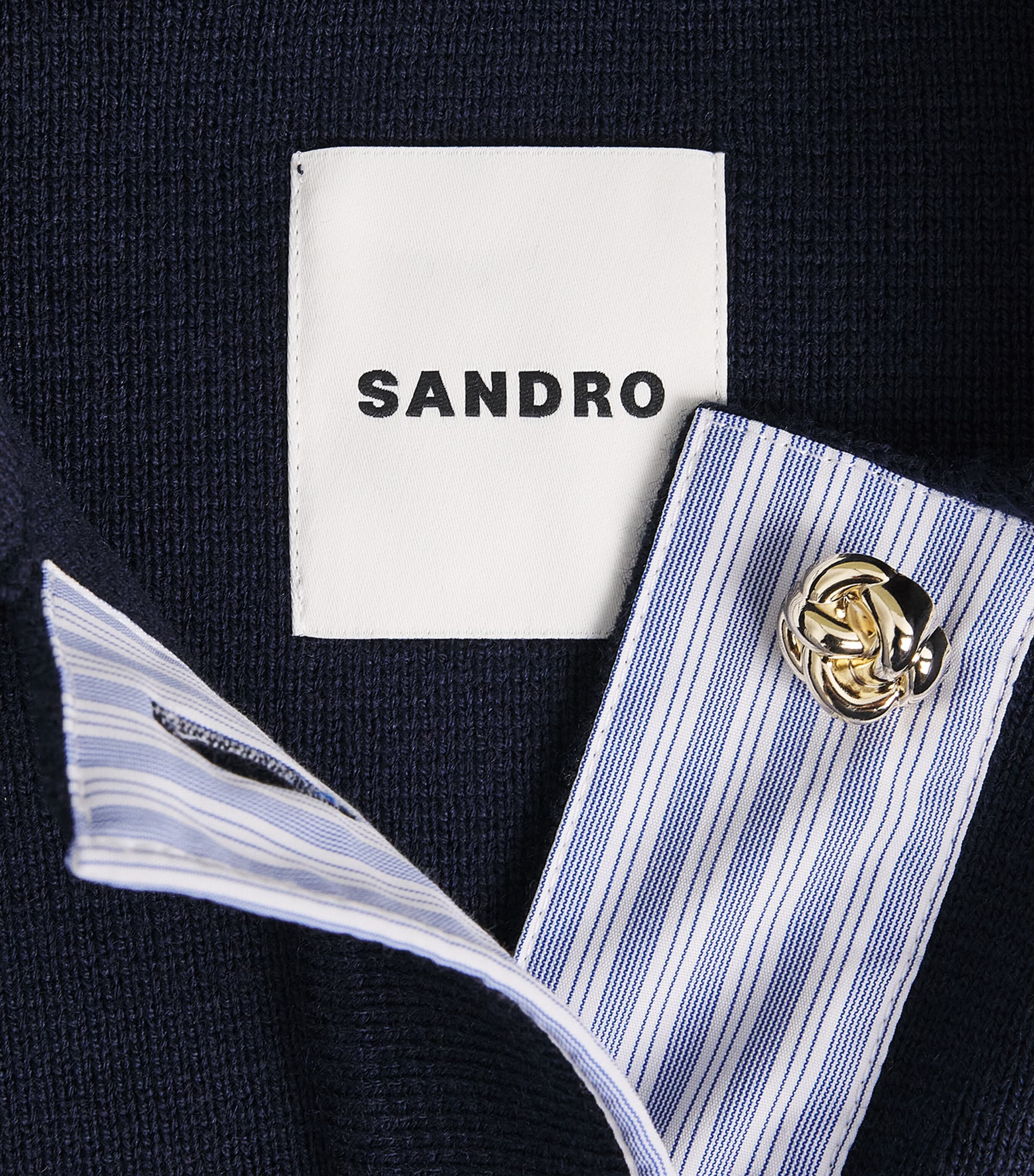 Sandro Paris Womens Wool-Blend Polo Cardigan Navy Blue Image 6