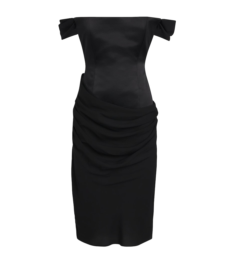 Alex Perry Womens Satin Off-The-Shoulder Corset Midi Dress Black Image 1