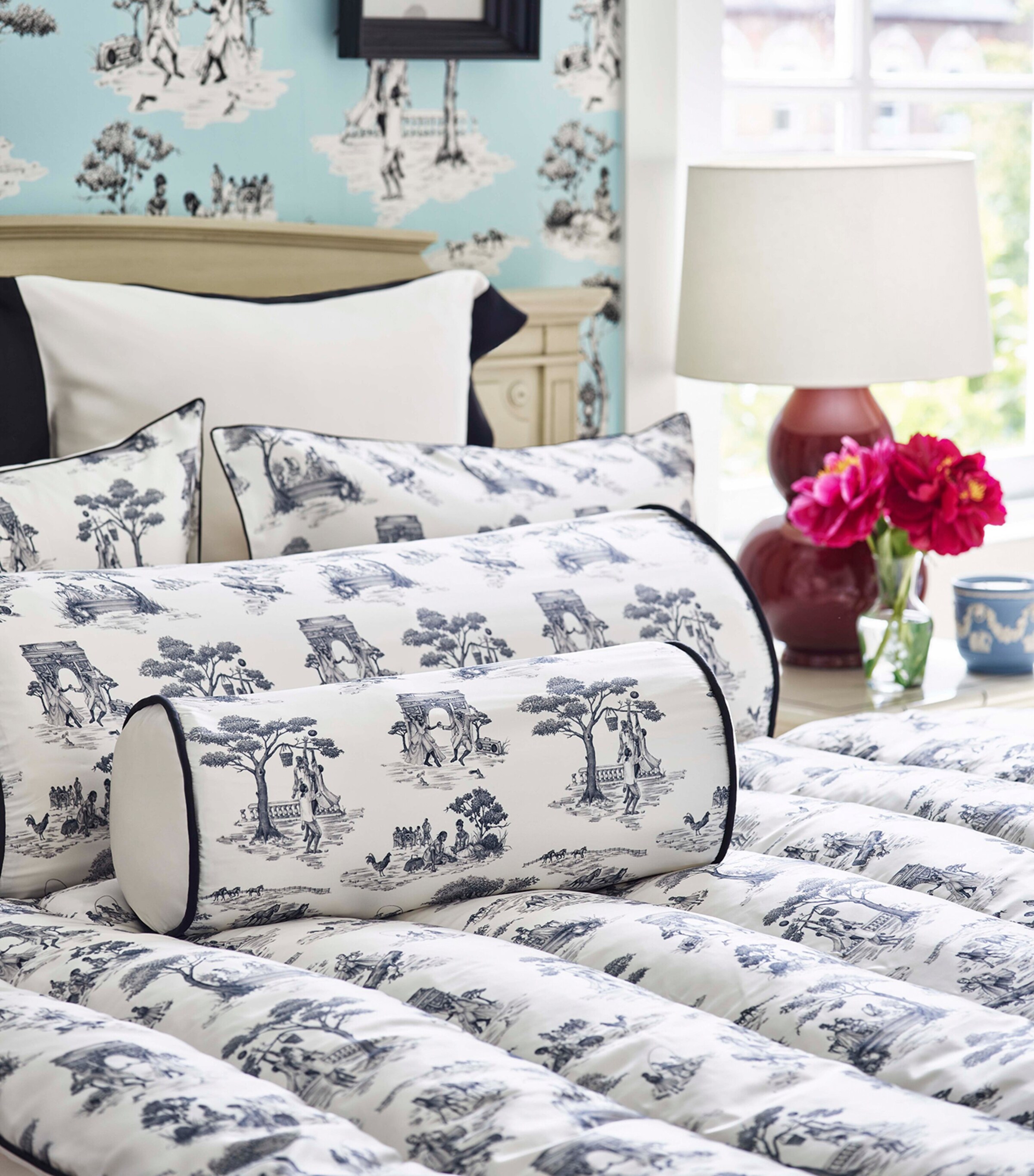 Gingerlily x Sheila Bridges Harlem Toile Print Bolster Cushion (20cm x 46cm) Ivory Image 3