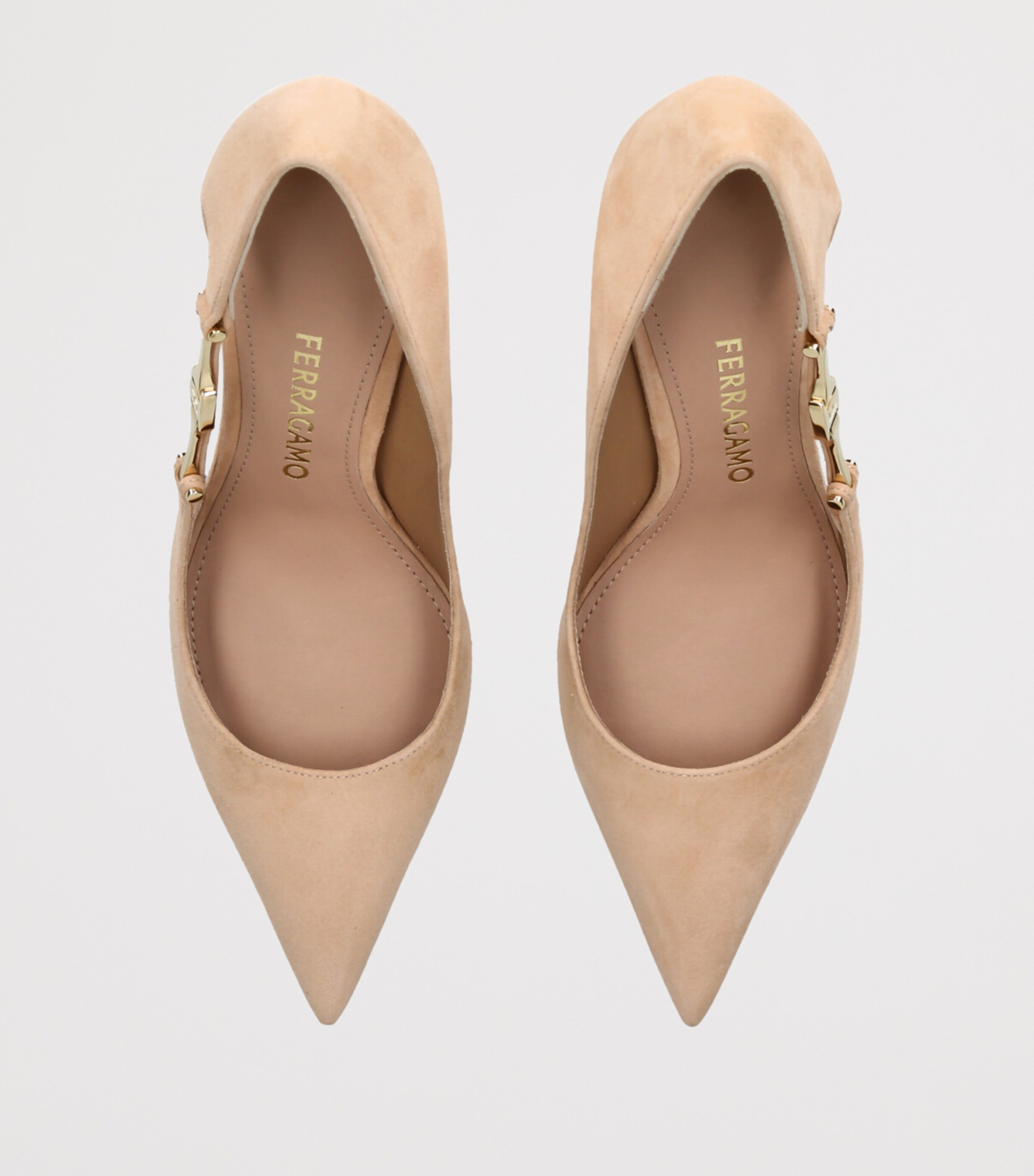 Salvatore Ferragamo Suede F Buckle Pumps 95 Beige Comb Image 4