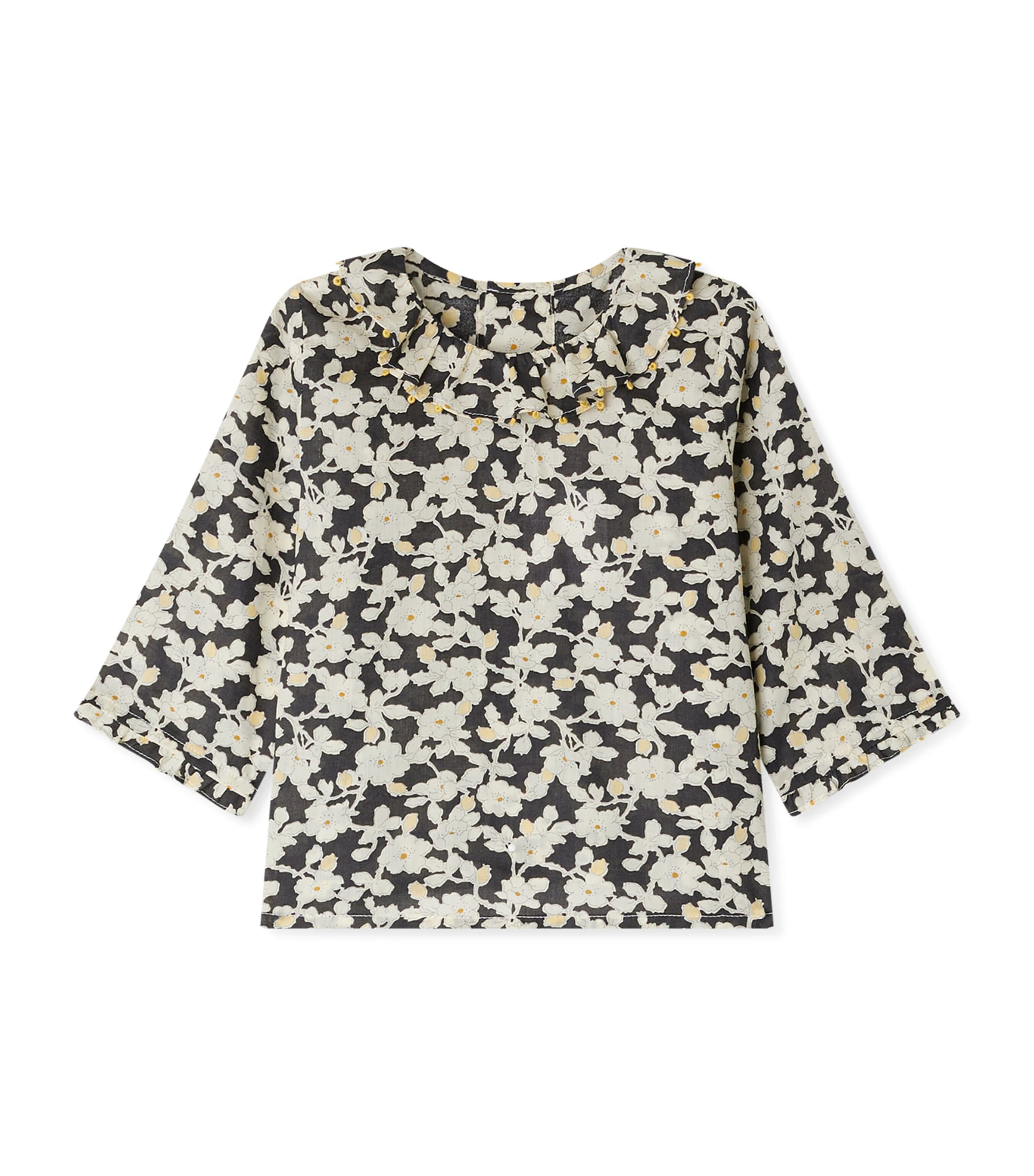 Bonpoint Organic Cotton Floral Print Blouse In Black