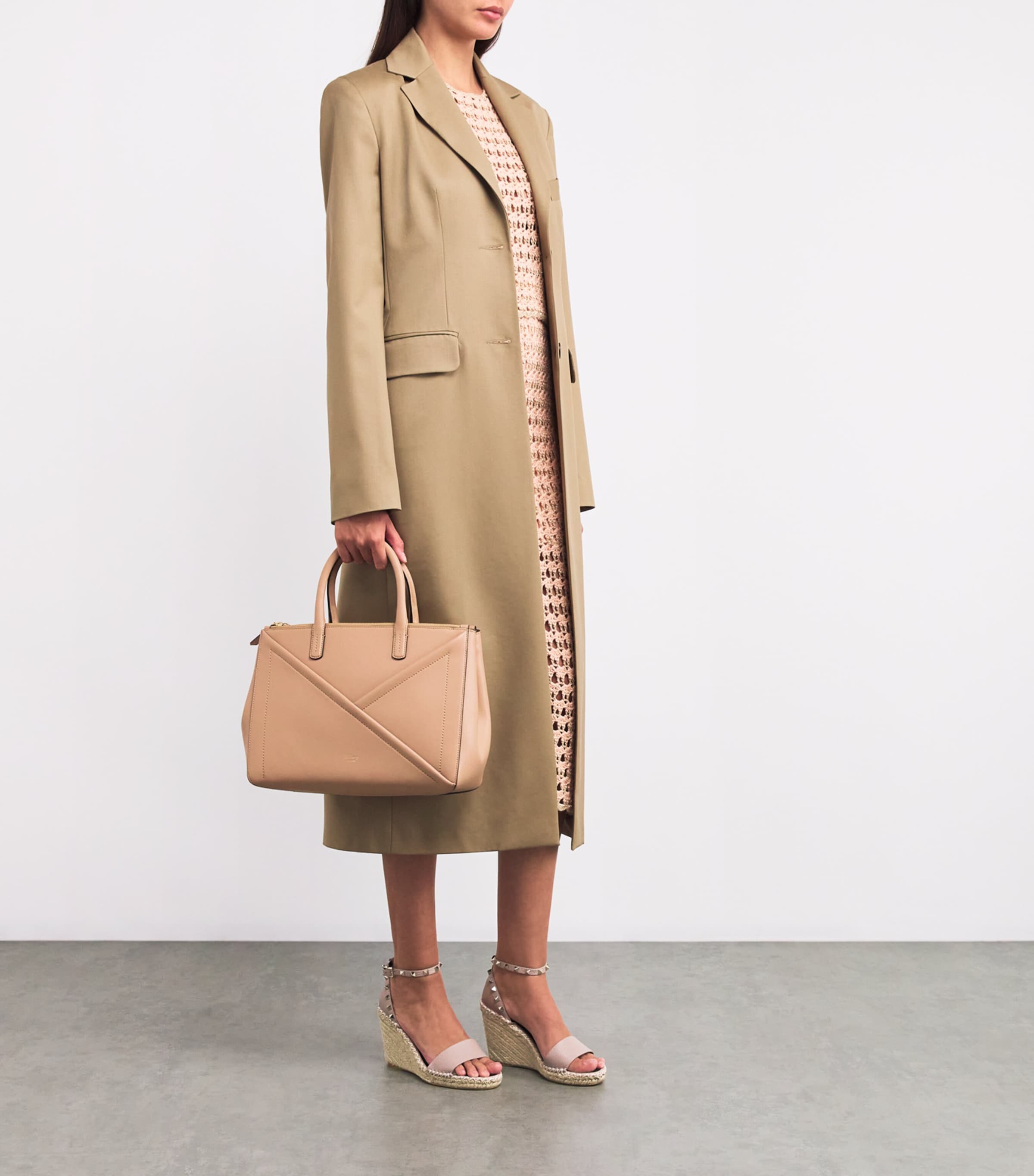 Valentino Garavani Leather Rockstud Espadrille Wedges 105 Blush Image 5