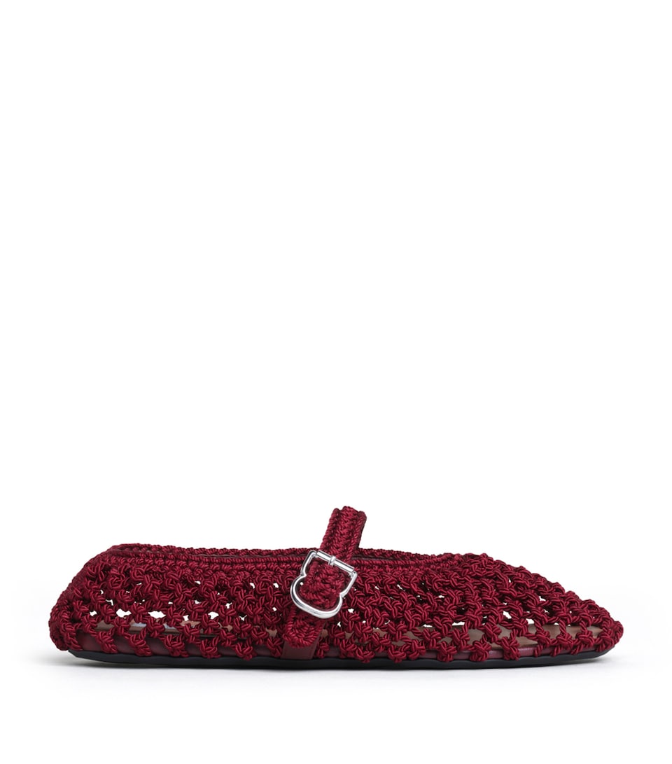 Alaïa Satin Crochet Ballet Flats Bordeaux