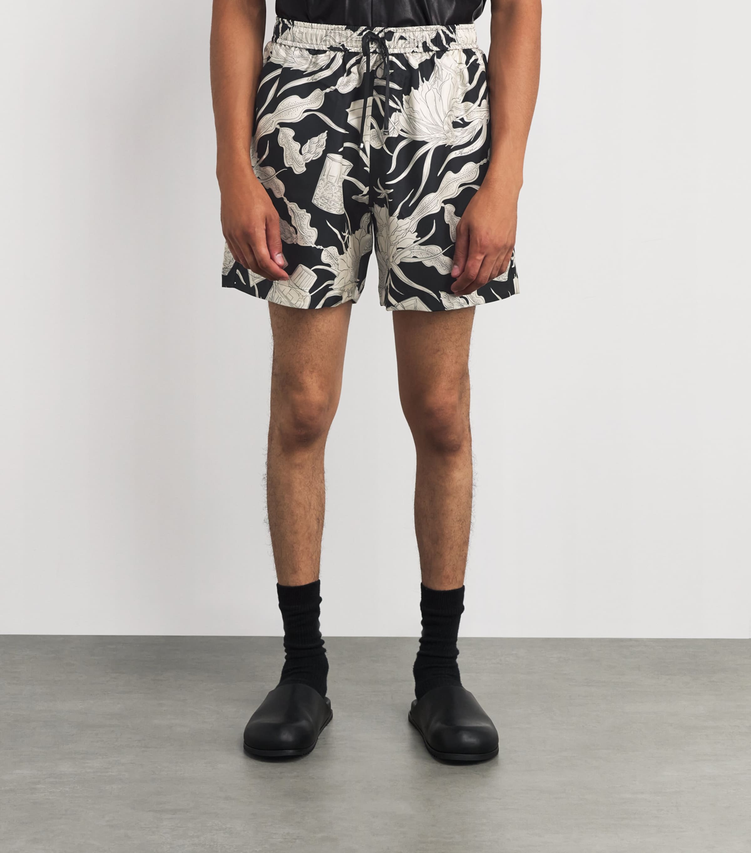 AMIRI Mens Silk Floral Print Shorts Black Image 3