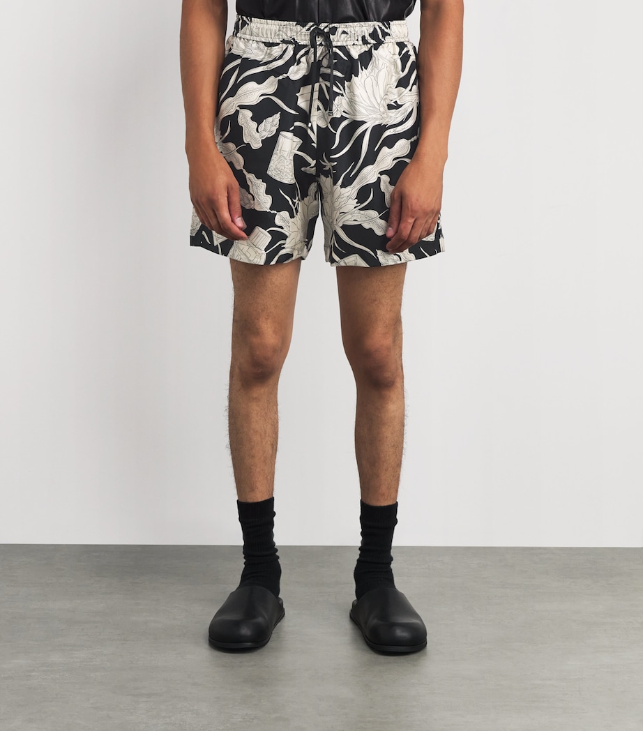 Silk Floral Print Shorts BLACK Image 3