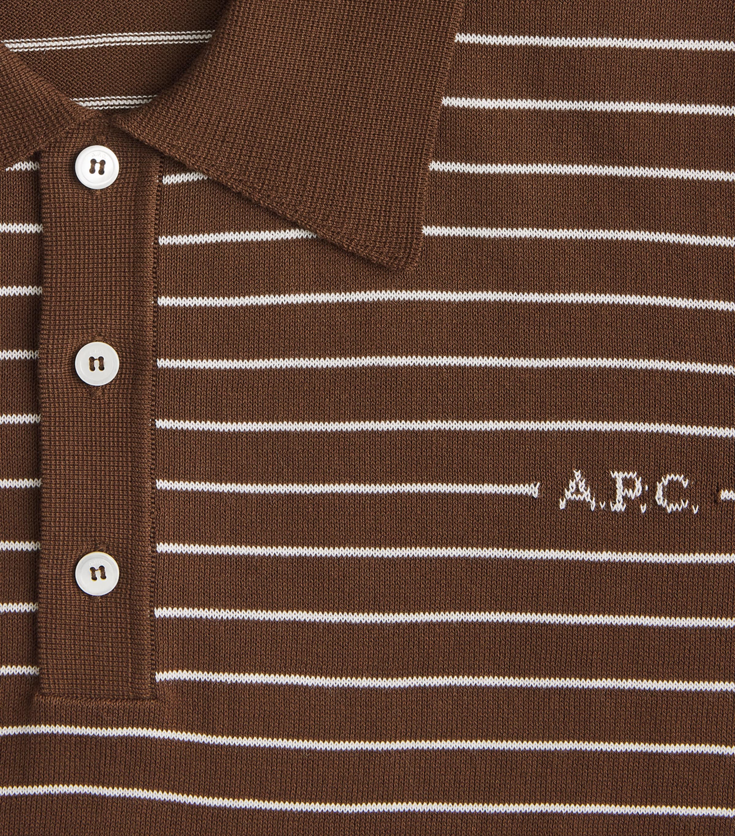 A.P.C. Mens Cotton Stripe Tristan Polo Shirt Tca Ecru Brown Image 6