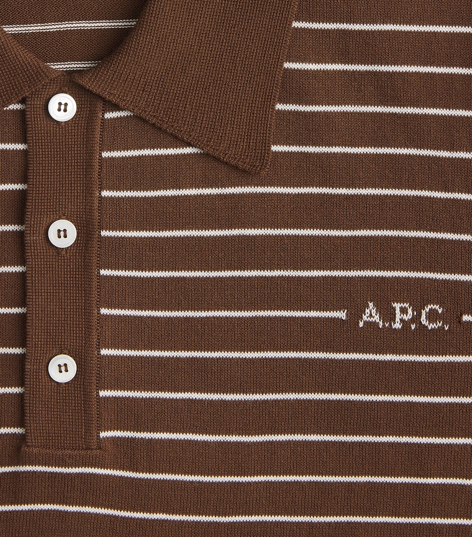 A.P.C. Mens Cotton Stripe Tristan Polo Shirt Tca Ecru Brown Image 6