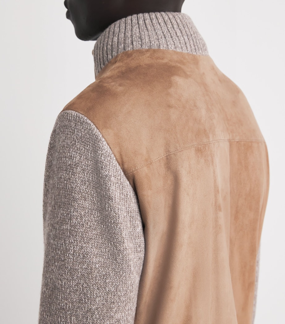 Suede Zip-Up Jacket 074 TORTORA-BEIGE Image 6
