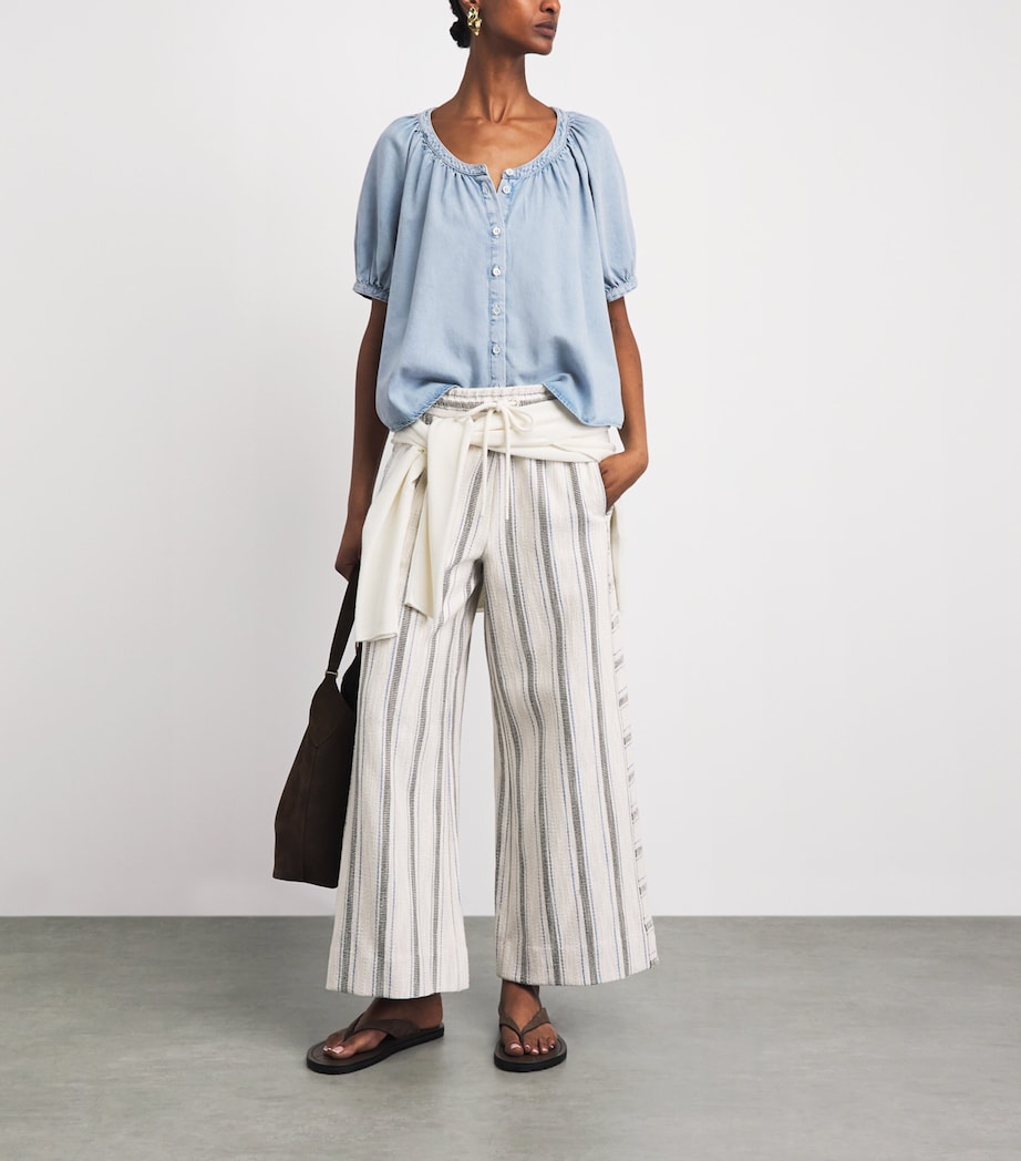 ME+EM Womens Stripe Cropped Wide-Leg Trousers Light Cream Multi Image 2