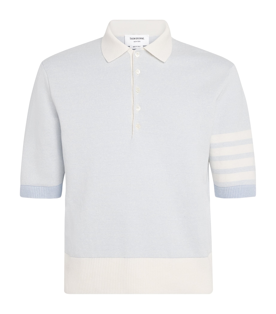 Linen-Cotton 4-Stripe Polo Shirt LIGHT BLUE Image 1